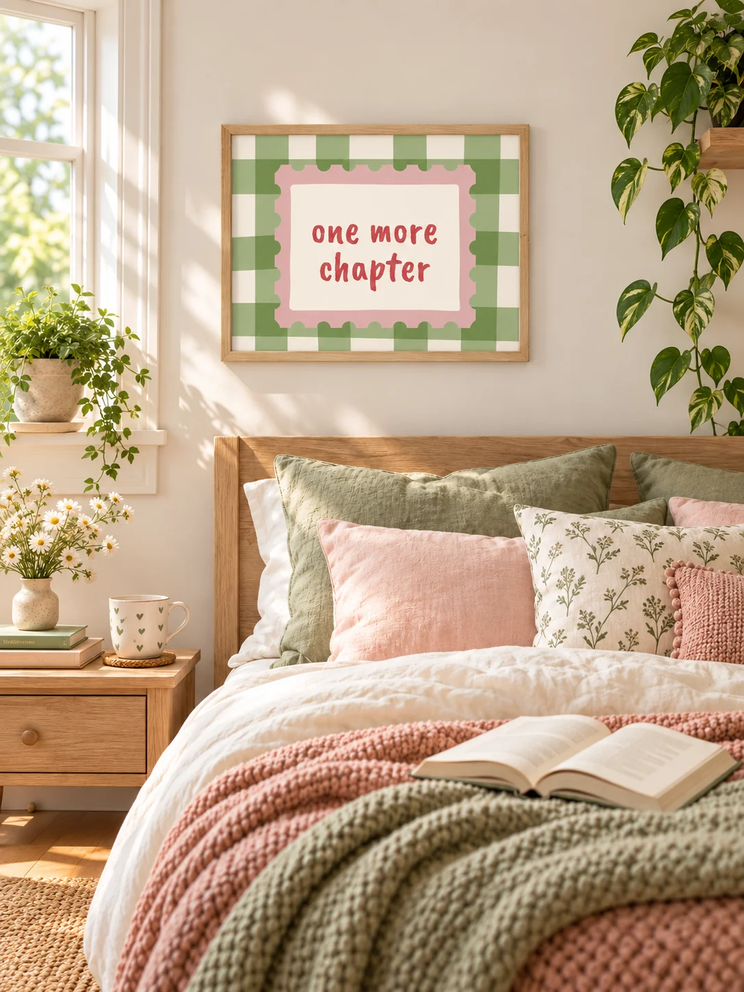 One More Chapter Print | Book Lover Wall Art | Retro Reading Quote | Pink Green Checkerboard Poster | Digital Download product image (4)