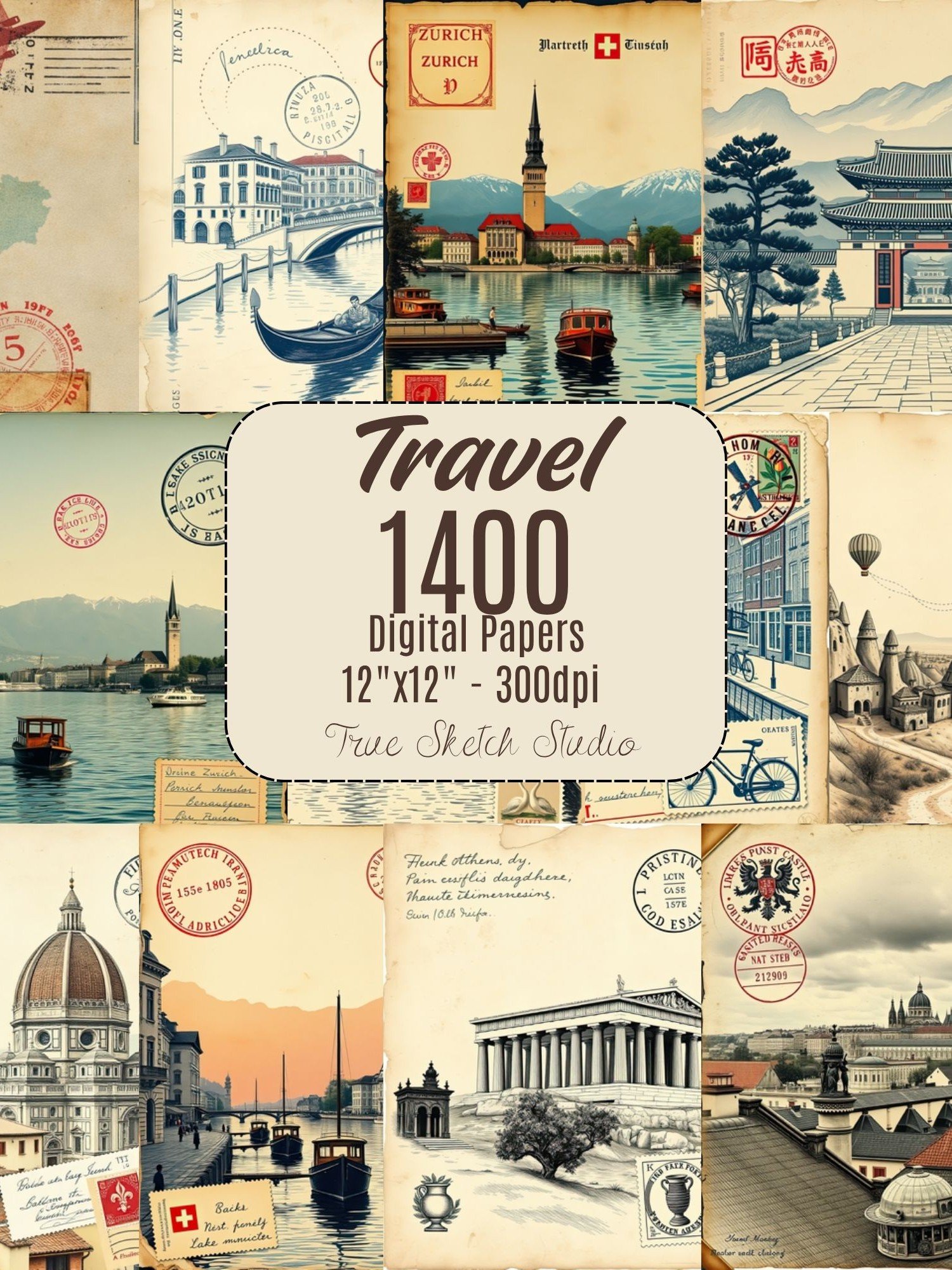Vintage Travel Digital Paper 1400 product image (10)