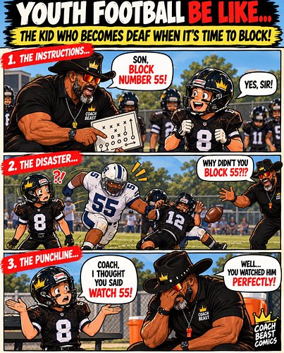 😂🏈 YOUTH FOOTBALL BE LIKE… THE KID WHO HAS SELECTIVE HEARING! 💀

COACH: “SON, BLOCK NUMBER 55!”

KID: “YES, SIR!” 🫡

NEXT PLA...