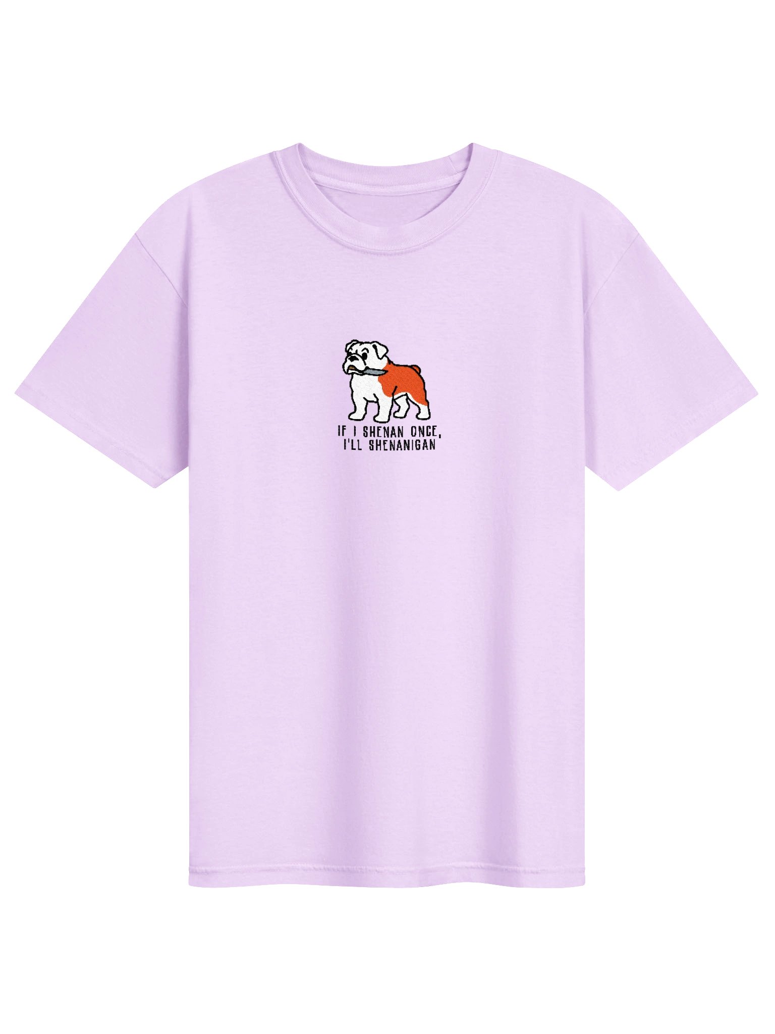 If I Shenan Once, I'll Shenanigan Funny Chibi-Style Embroidered T-Shirt for English Bulldog(Red & White) Owners product image (91)