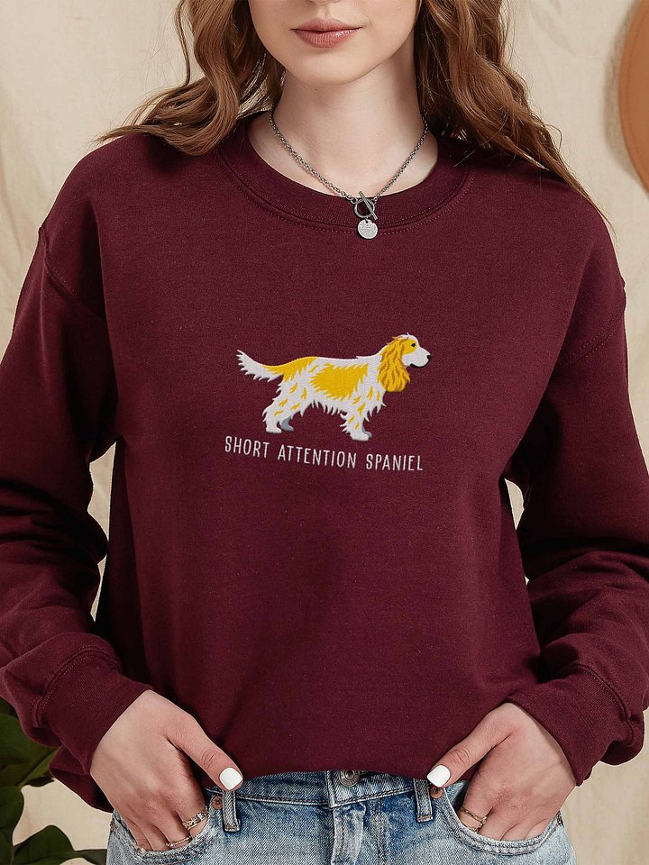 Short Attention Spaniel Sweatshirt (Embroidered) of an English Cocker Spaniel(Lemon & White, Full Tail) product image (2)