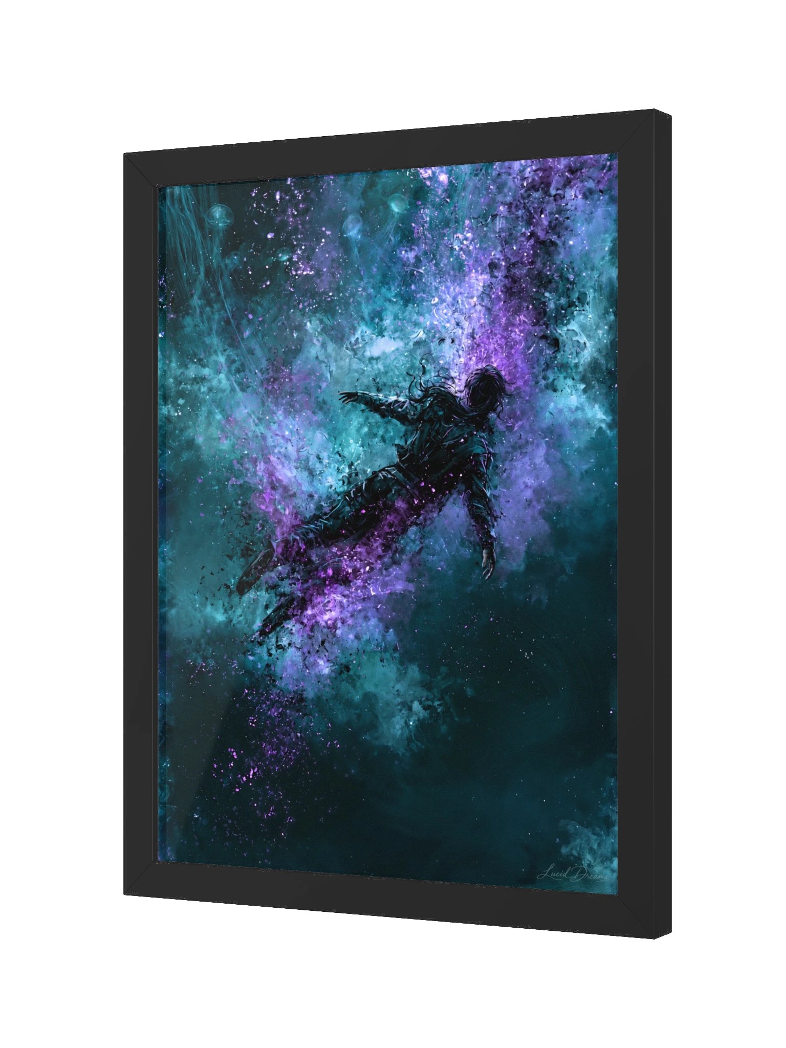 Floating Cosmic Figure Framed Art Print — Where Gravity Ends product image (6)