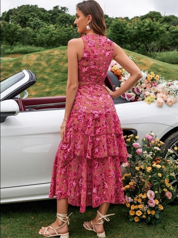 Floral Ring-Link Cutout Layered Boho Maxi Dress | ADLEST product image (2)