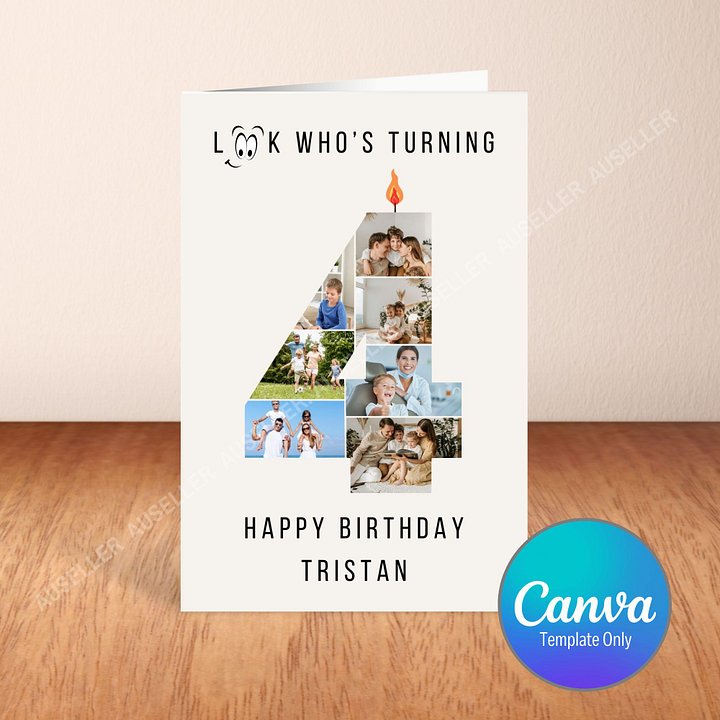 4th Birthday Number Photo Card Canva Template product image (1)