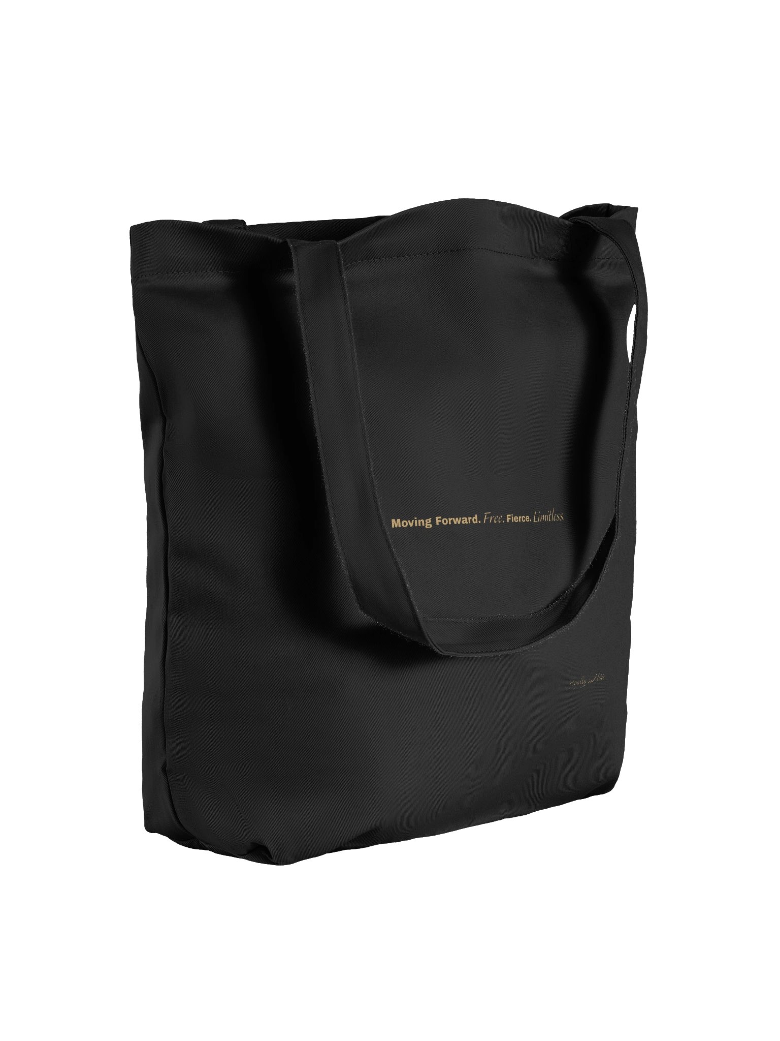 Soully Mine- GOLD PRINT Moving Forward. Free. Fierce. Limitless Tote Bag in Black product image (1)