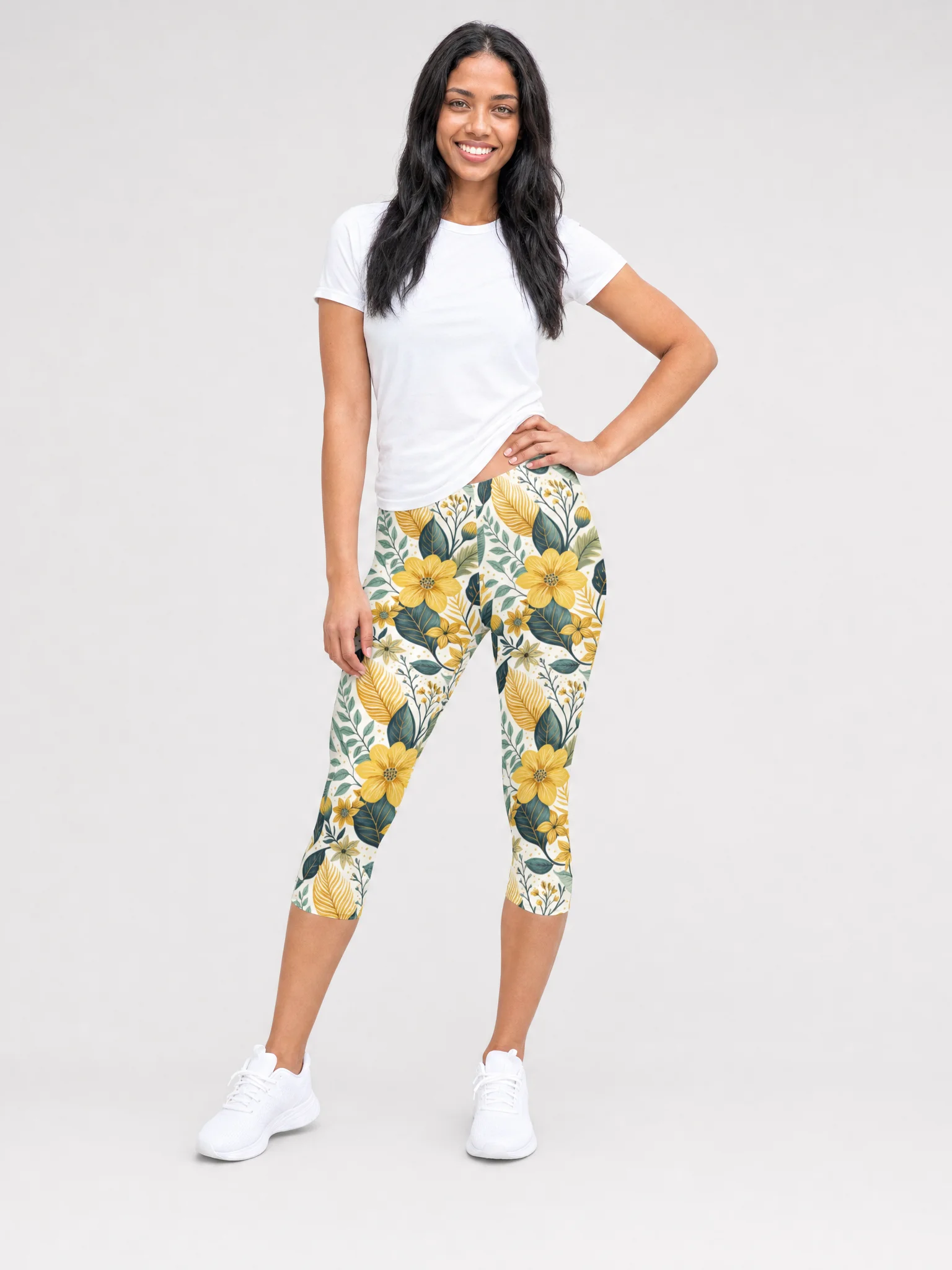 Golden Flower Capri Leggings product image (1)