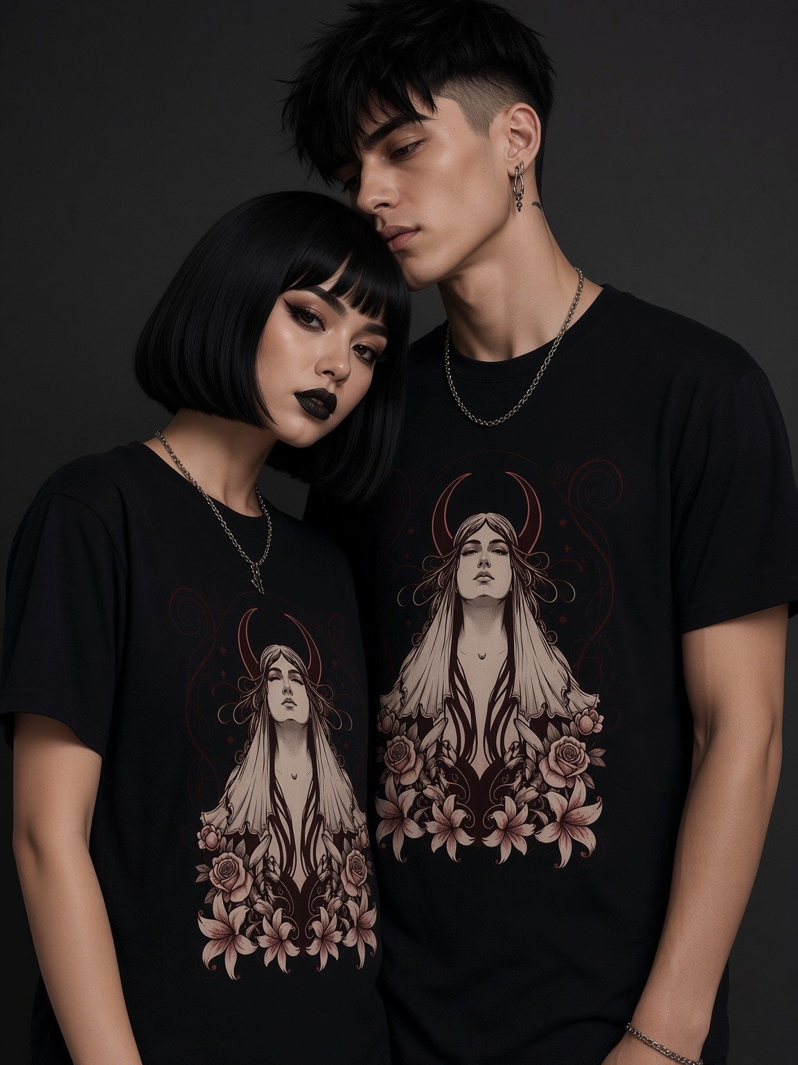 Midnight Veil Crescent Goddess T-Shirt product image (1)