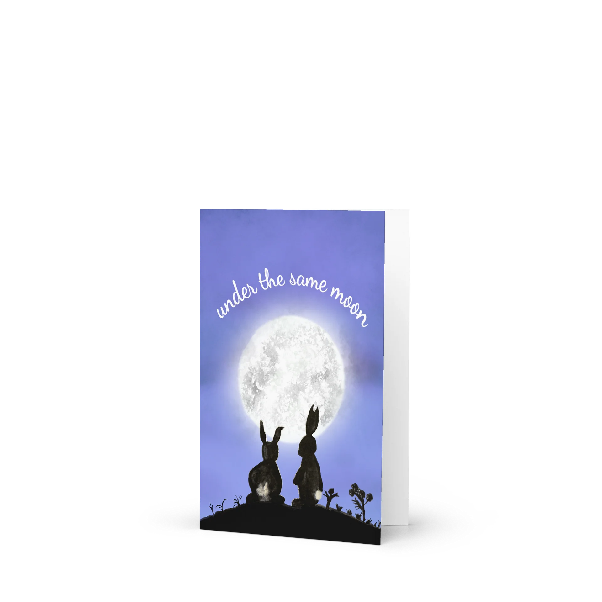Under the Same Moon | Watercolor Rabbit Silhouettes Against a Night Sky product image (1)