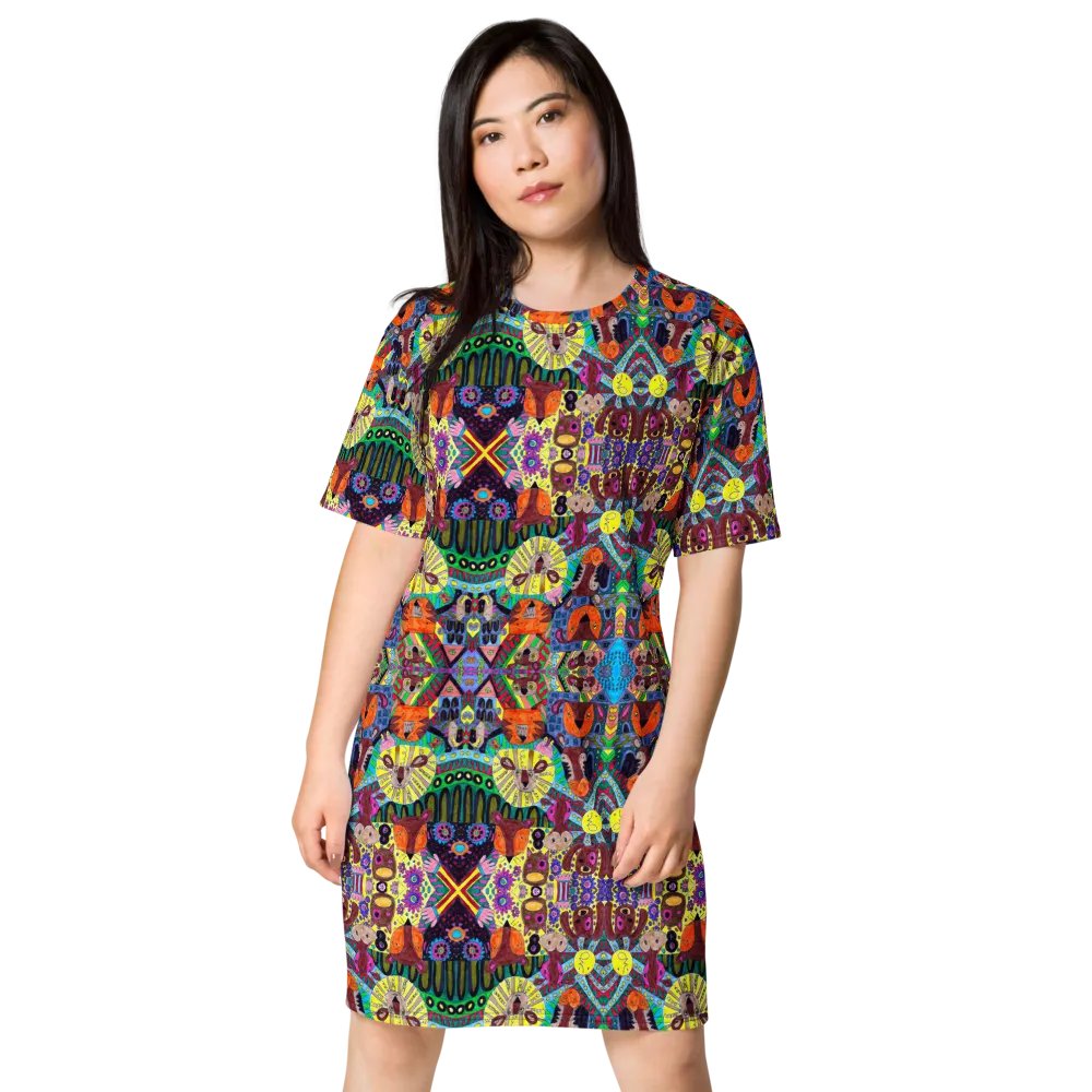 Abstract Doodle Art Animals Ladies T Shirt Dress product image (1)