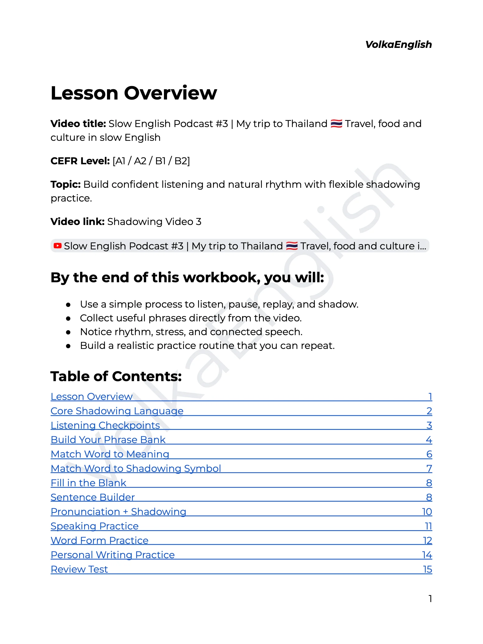 Slow English Podcast #3 | My trip to Thailand 🇹🇭 Travel, food and culture in slow English - Shadowing Video 3 Study Pack product image (2)