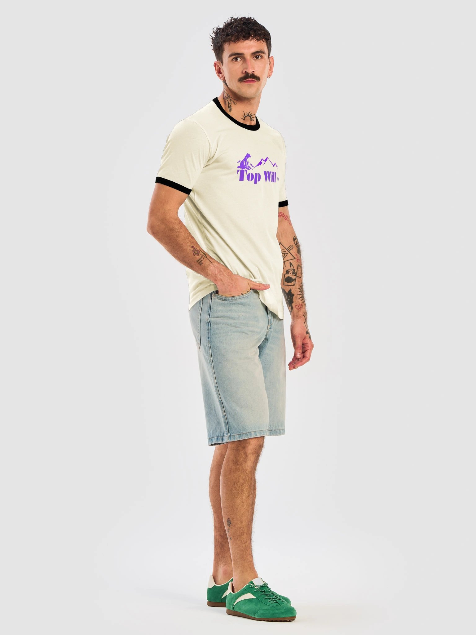 Top Will ™ Cream & Purple-Black Unisex Ringer T-Shirt product image (7)