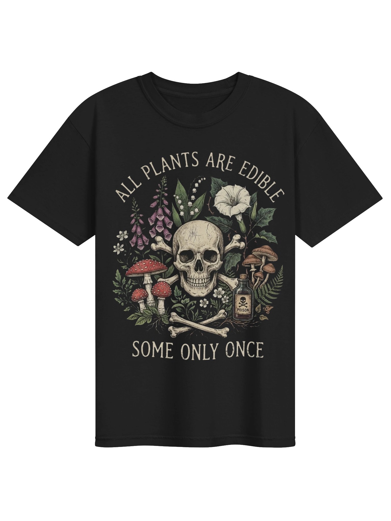 Dark Botanical Tee | Vintage Skull & Mushroom Illustration product image (2)