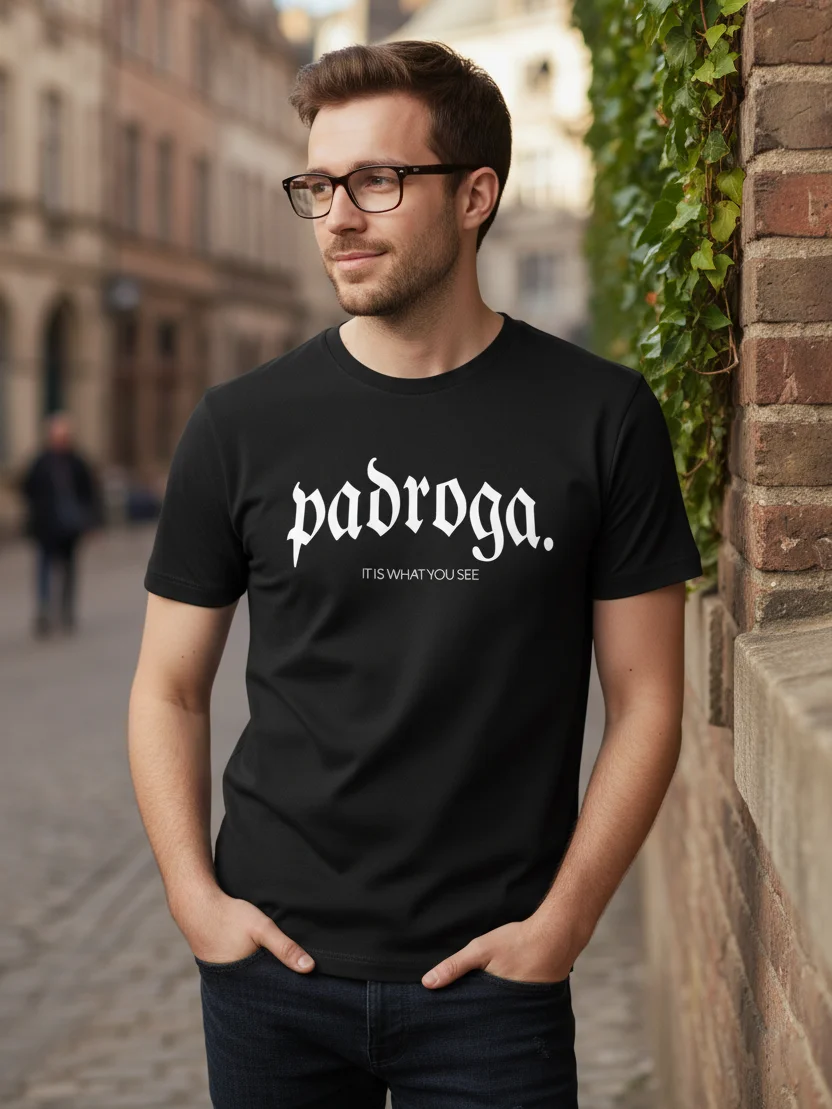 padroga. essentials black tshirt arc logo product image (5)