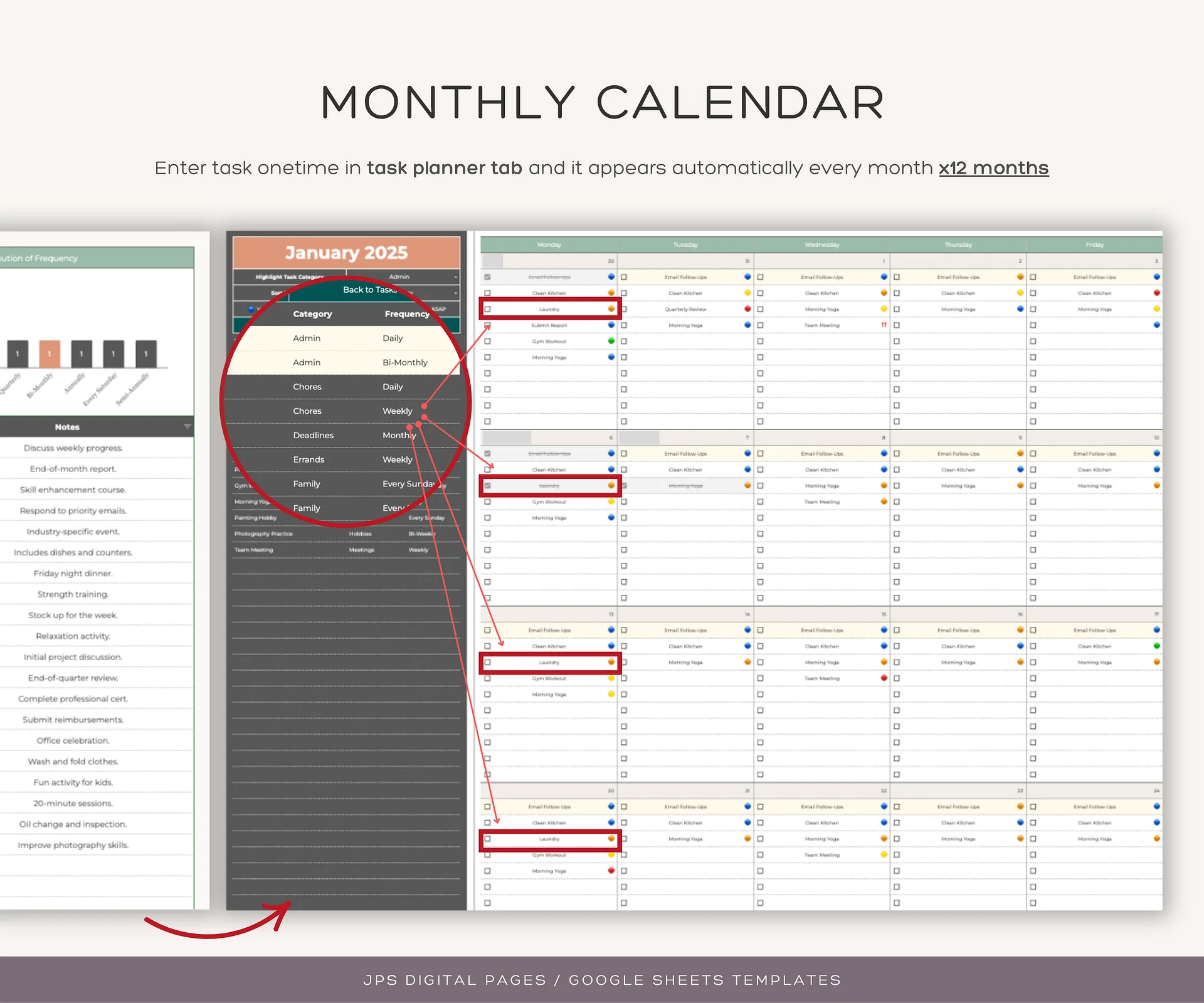 Recurring Task Manager, Google Sheets Template, Dynamic Monthly Calendar product image (6)