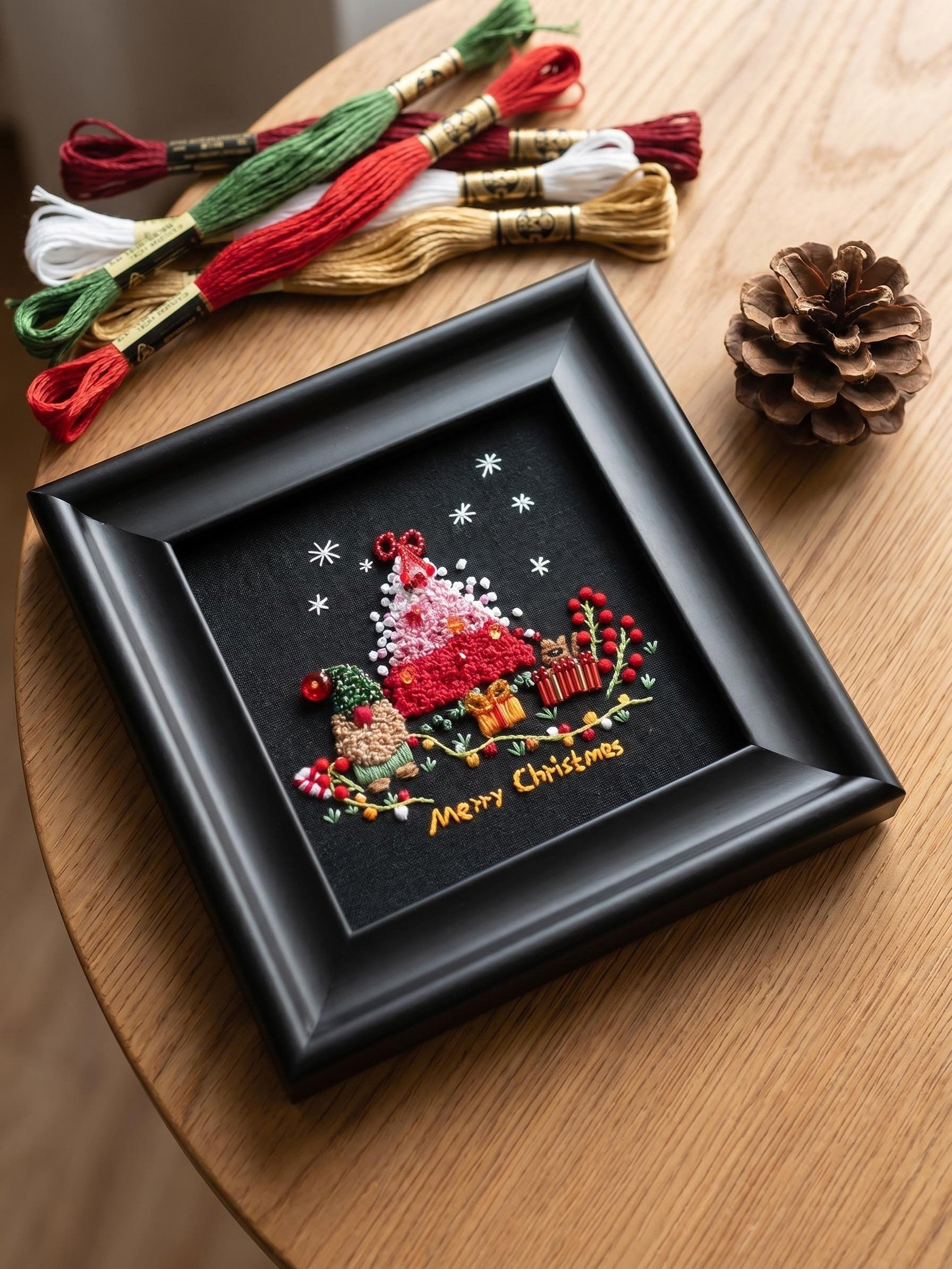 Winter Solstice Wish Christmas Beaded Painting Ready to Display Open Frame Luxury Textile Masterpiece product image (2)