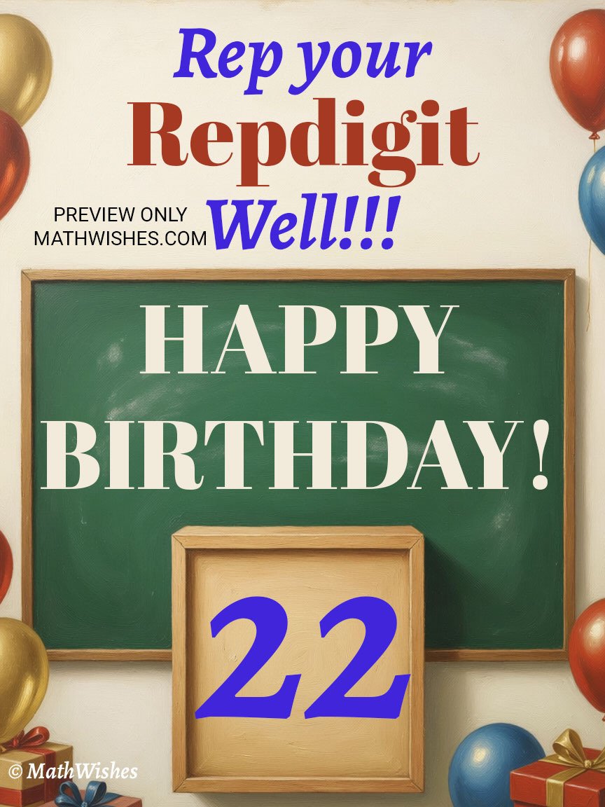 22nd Birthday Card - Repdigit product image (1)