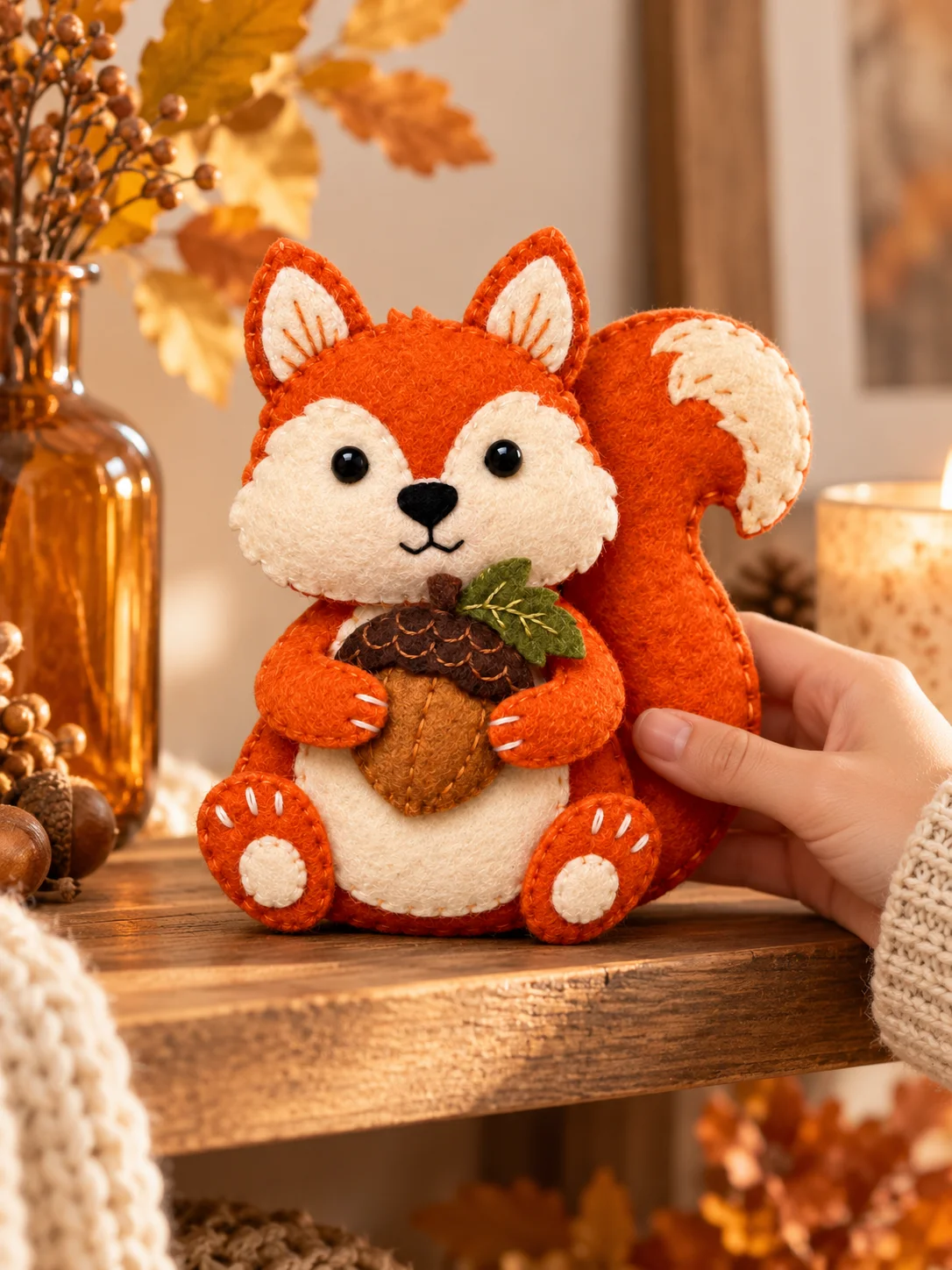 Handmade Felt Squirrel with Acorn – Woodland Animal Decor product image (8)