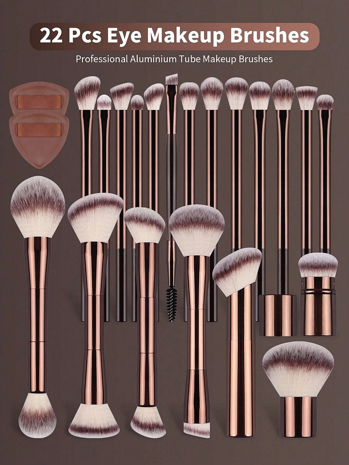 22-Piece Professional Makeup Brush Set with Velvet Bag & Powder Puffs product image (1)