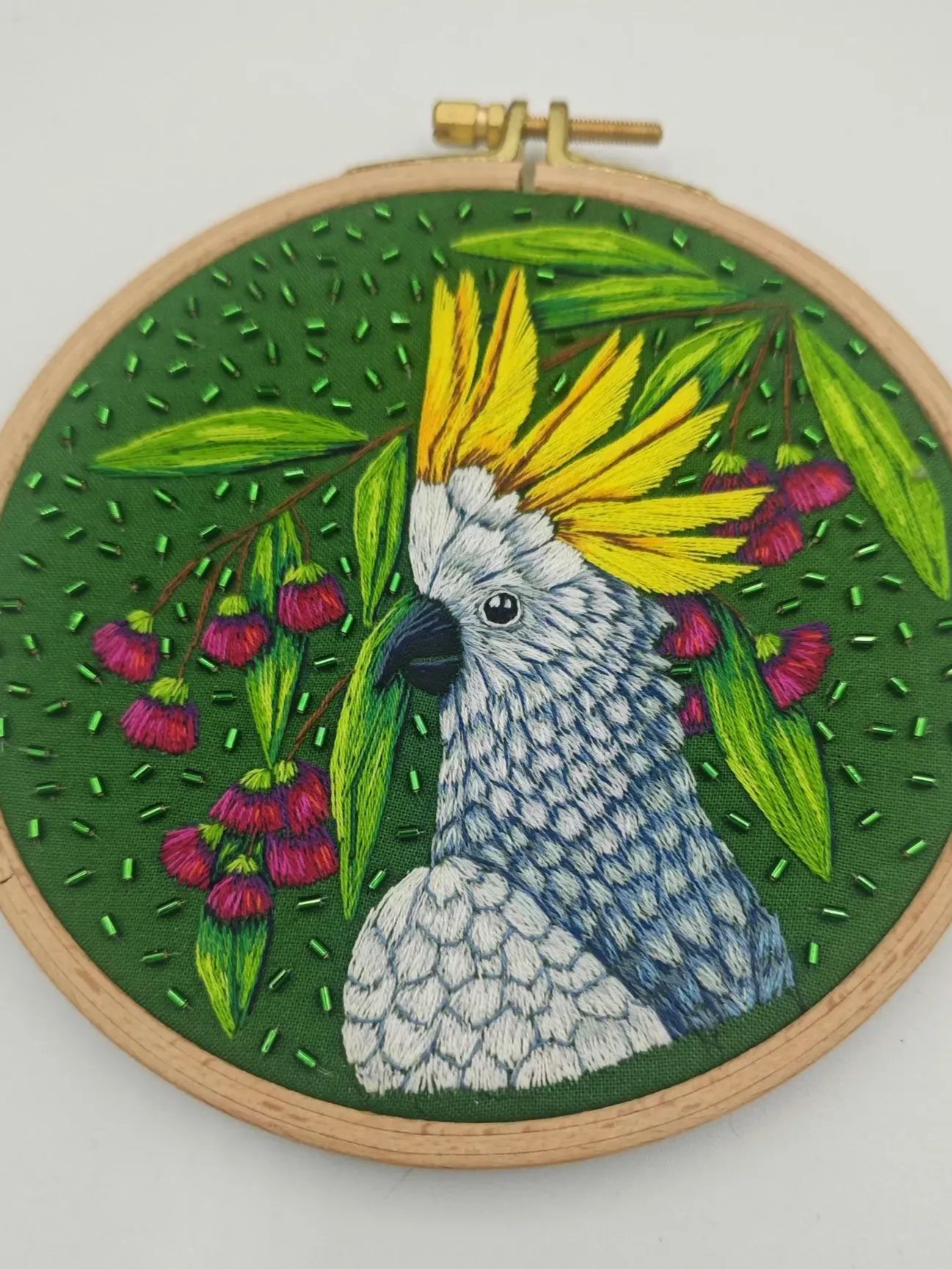 PDF hand embroidery tutorial, cockatoo pattern, parrot DIY art product image (10)