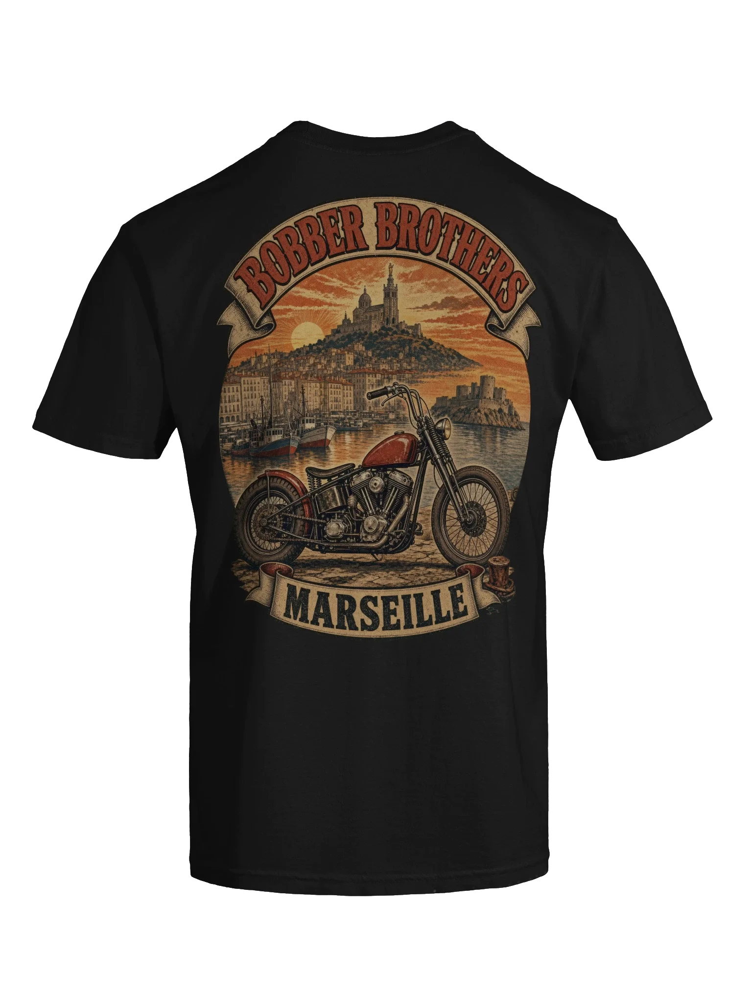 Marseille motorcycle t-shirt design by Bobber Brothers