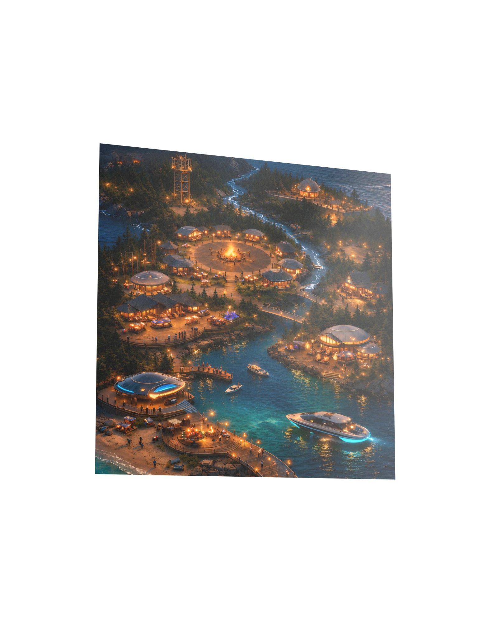 "Solara Bay Fantasy Village Poster - Neon Night Coastal Town Wall Art" product image (4)