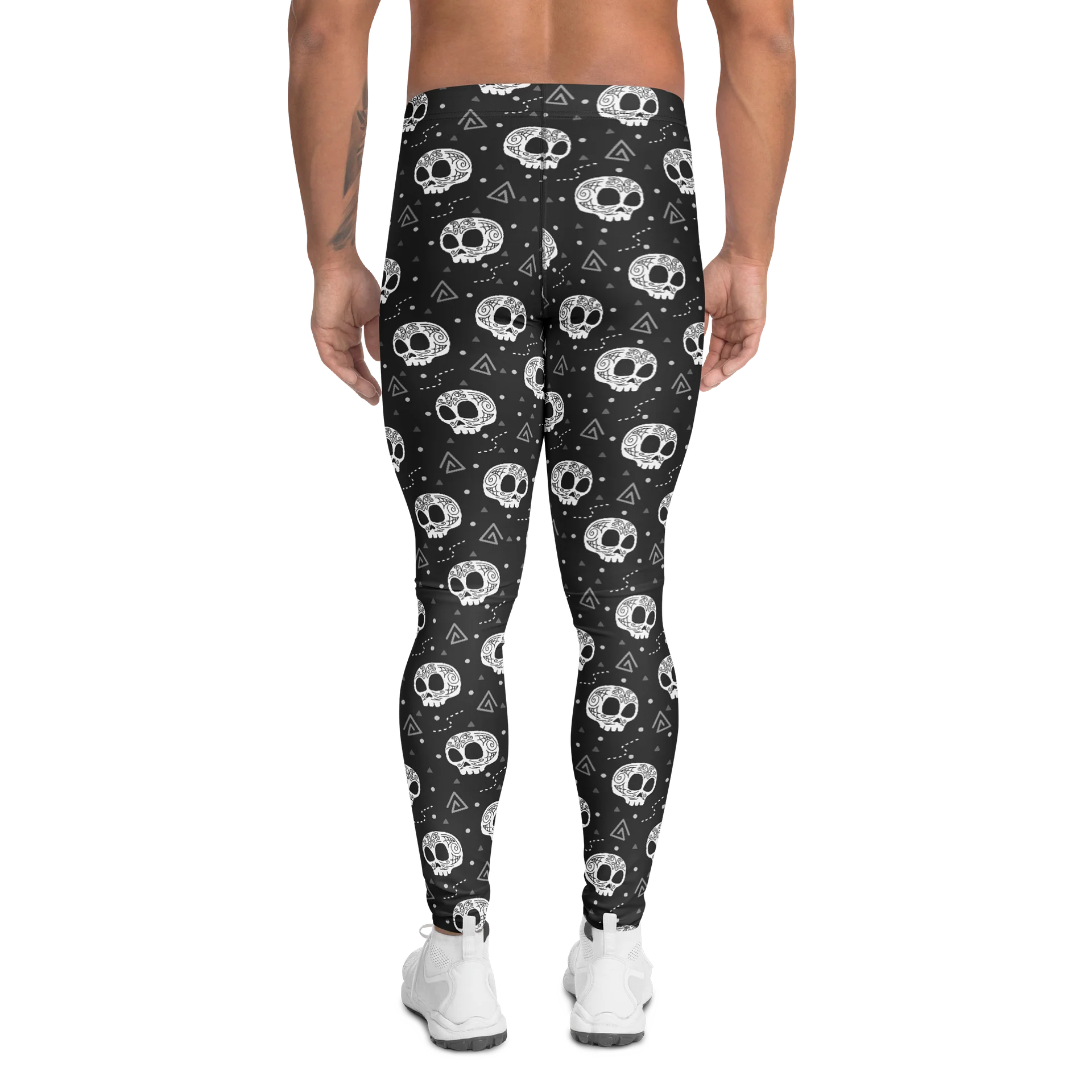 Monochrome Gothic Skull Line Art Men's Leggings product image (2)