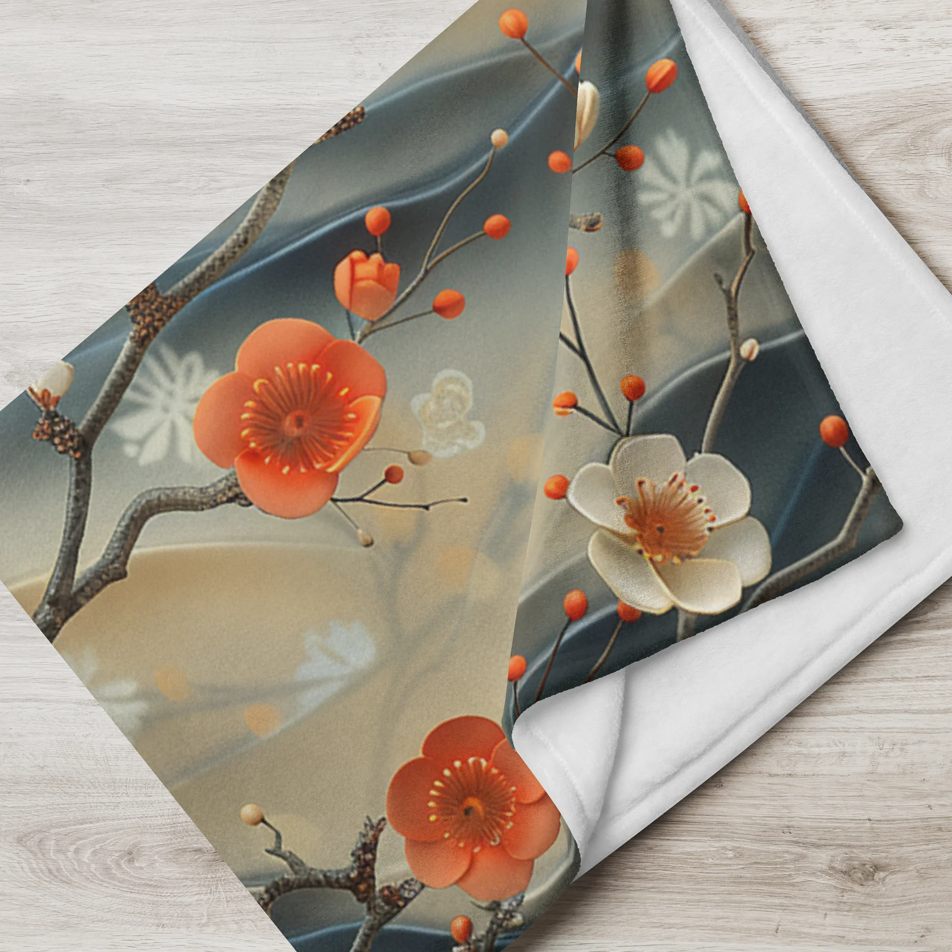Traditional Japanese Floral Throw Blanket - Plum Blossom Aesthetic Fleece product image (2)