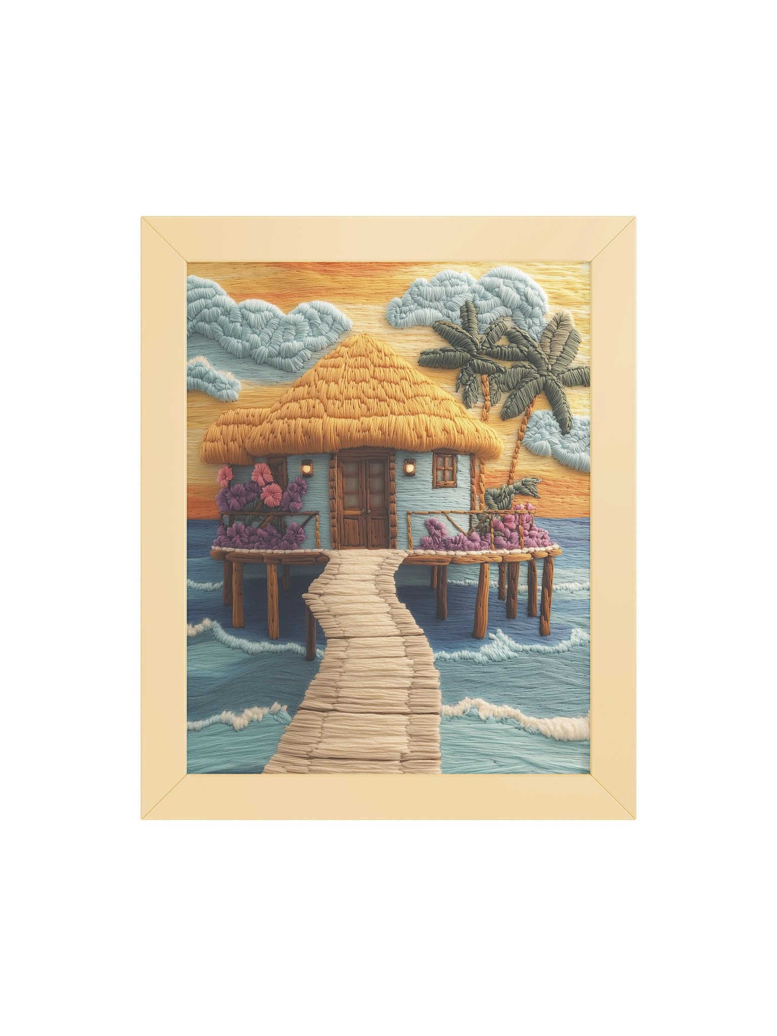 Barefoot Mornings in the Maldives | Embroidery-Style Wall Art — Framed Print product image (36)