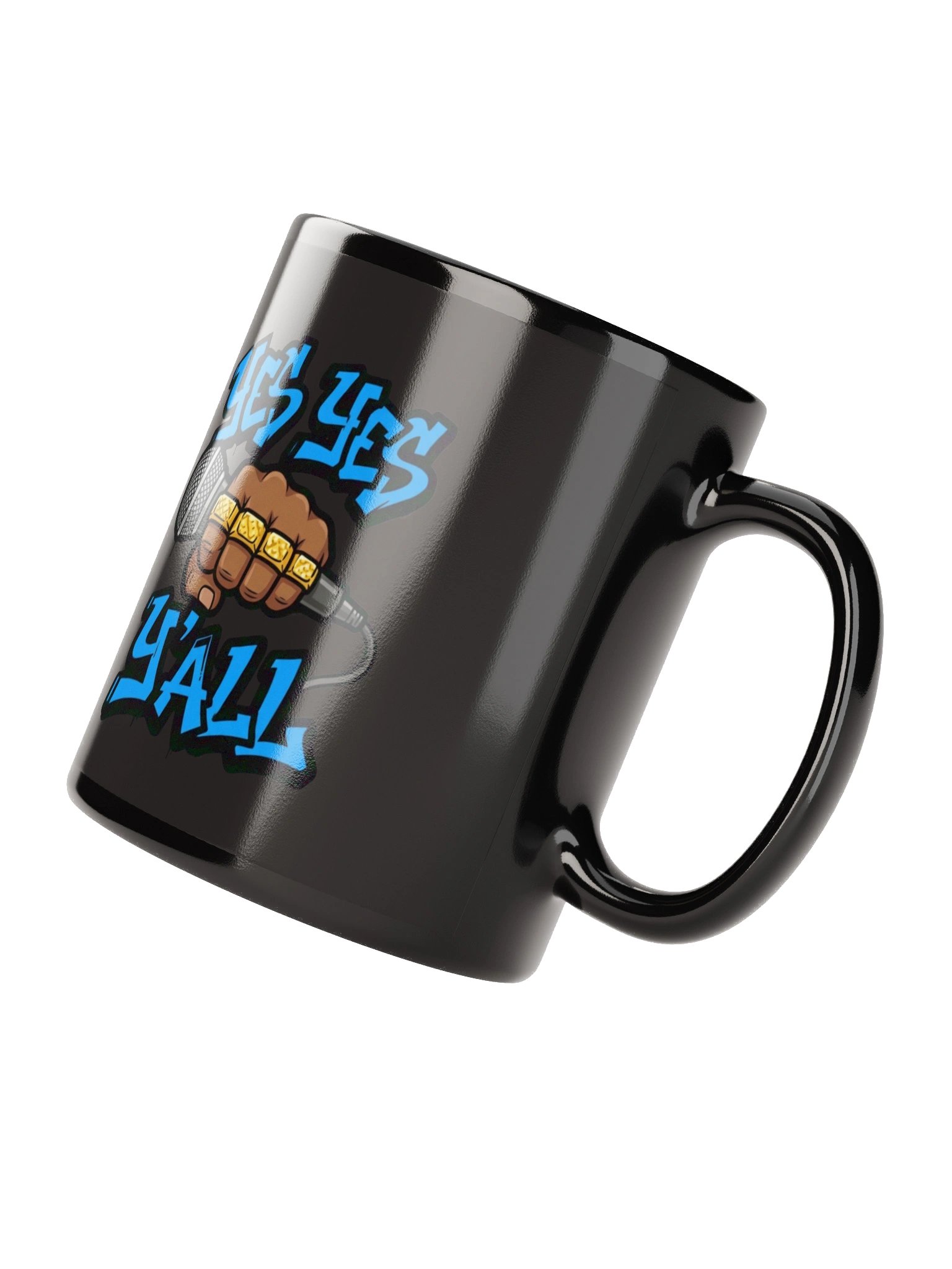 Yes Yes Y’all Hip Hop Mug – Black Microphone Coffee Cup with Graffiti Text product image (3)