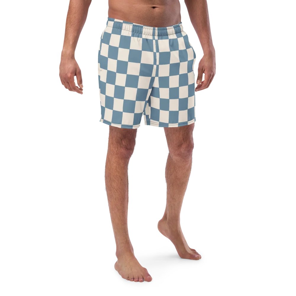 Stillness Move” Checkerboard Swim Shorts – Zen Meets Style (Dusty Blue & Cream) product image (1)