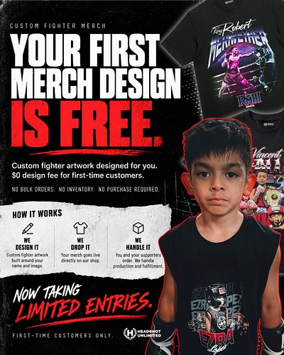 🚨 FIGHTERS — YOUR FIRST MERCH DESIGN IS ON US!

No design fee. No bulk shirt order. No inventory to sit on. No purchase requi...