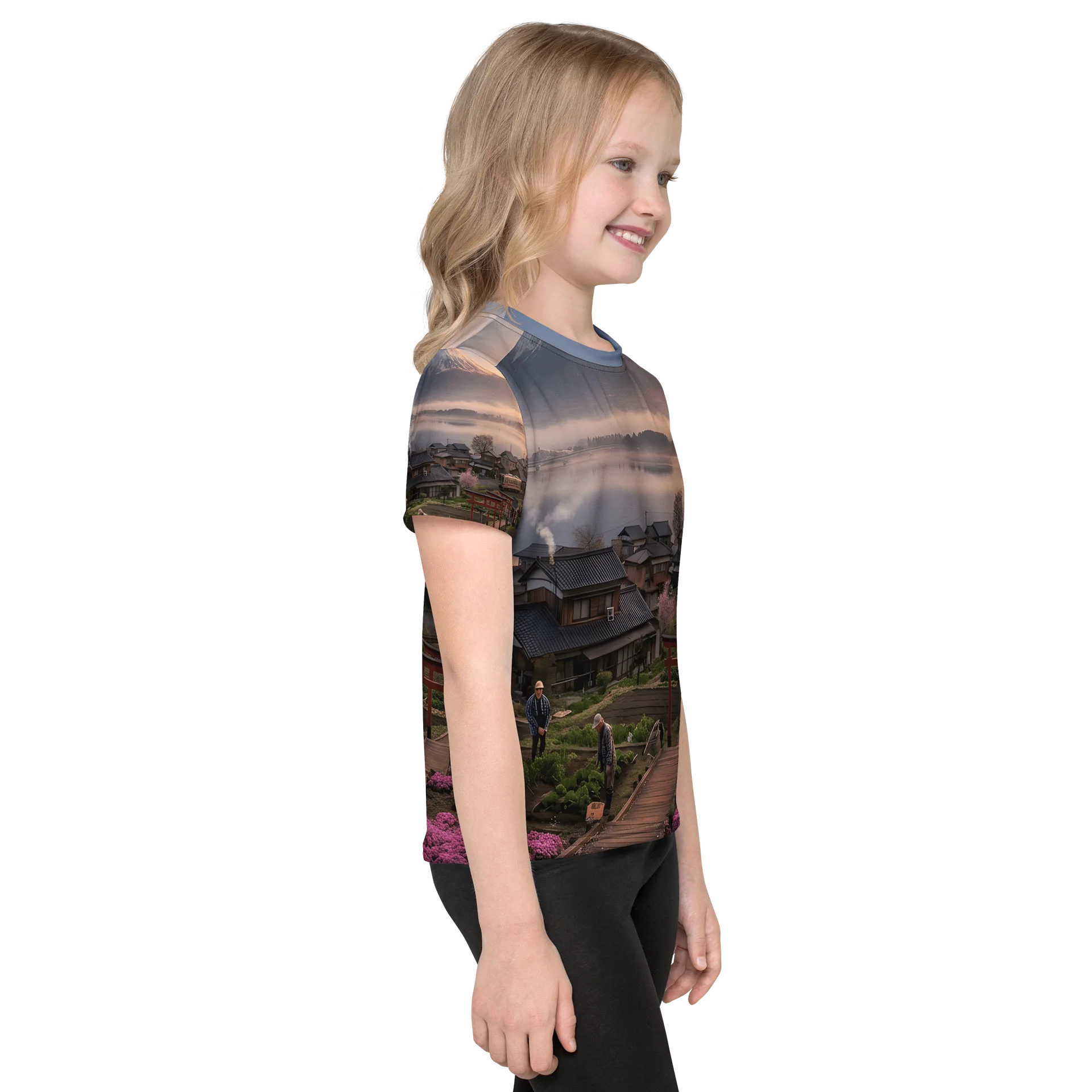 Mount Fuji & Japanese Village Kids Crew Neck T-Shirt | Graphic Tee product image (6)