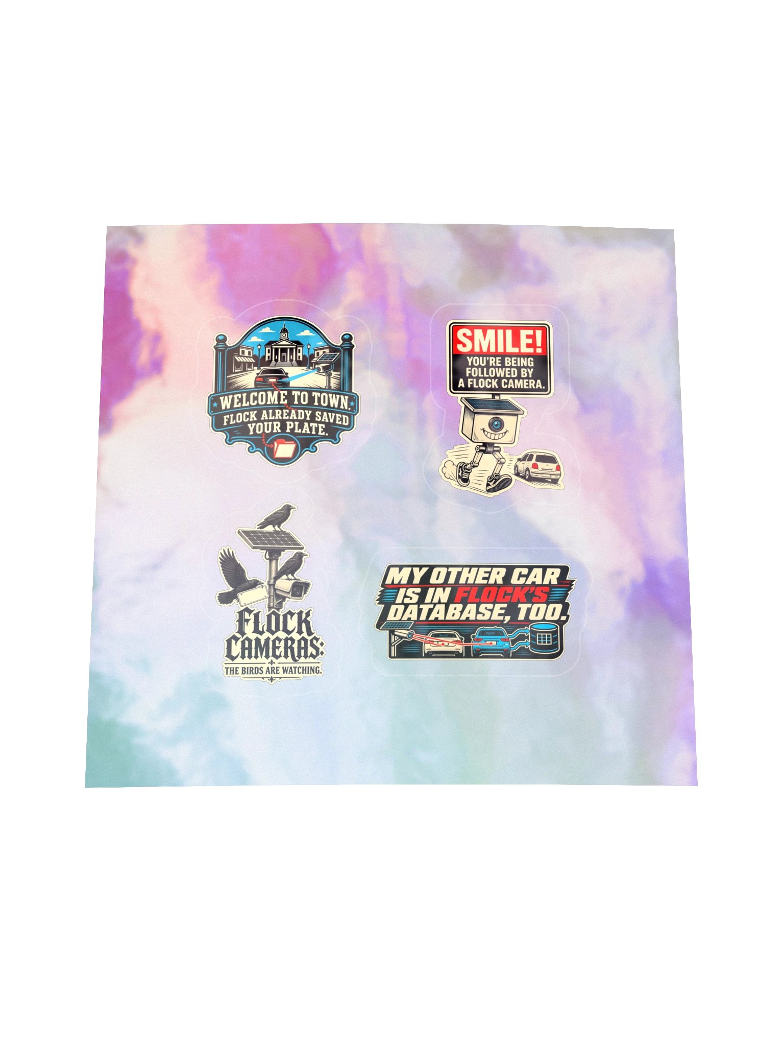 Anti-Flock Surveillance — 4-Design Holographic Sticker Sheet product image (1)