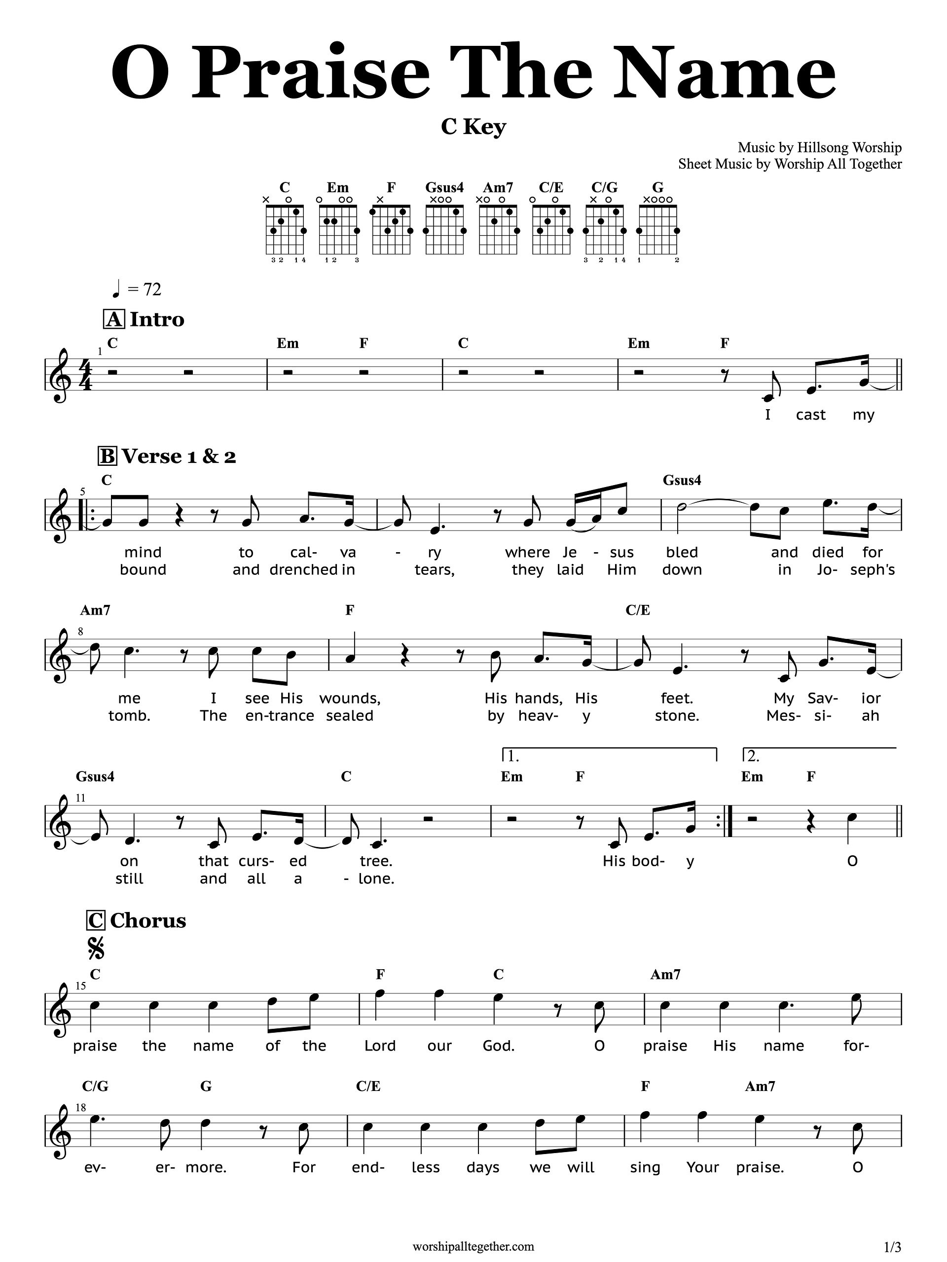 O Praise The Name - Hillsong Worship | Sheet Music, Chord, Lyrics product image (1)