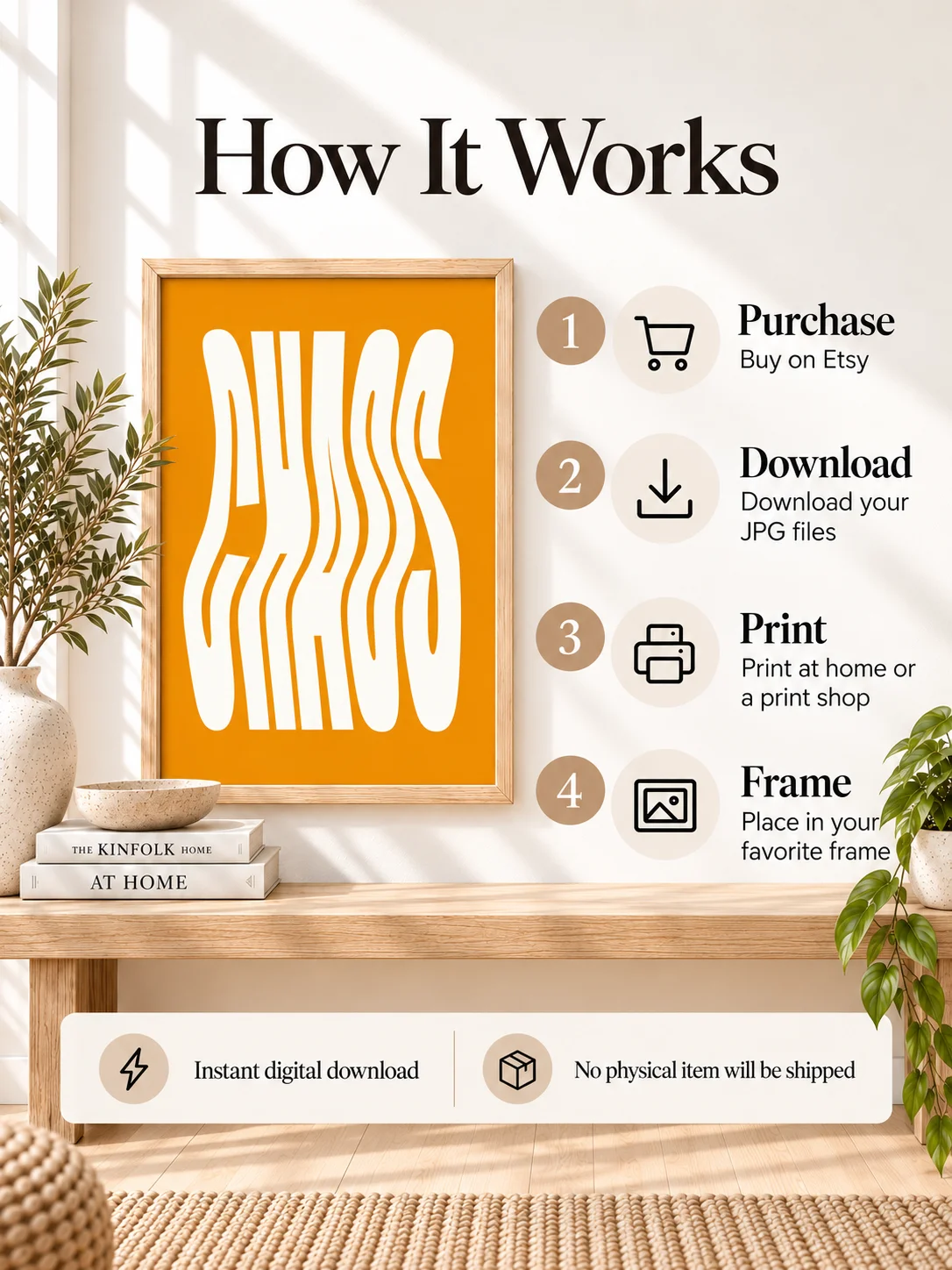 Chaos Print, Wavy Typography, Orange Retro Wall Art, Groovy Poster, Mid Century Decor, Digital Download, Dopamine Aesthetic product image (3)