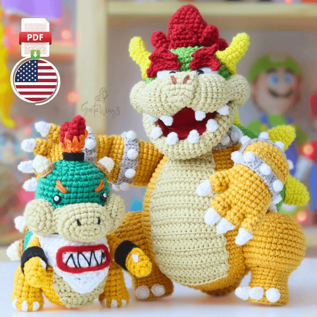 COMBO: Bowser & Bowser Jr. Amigurumi Patterns | Crochet Bundle | GretaWings