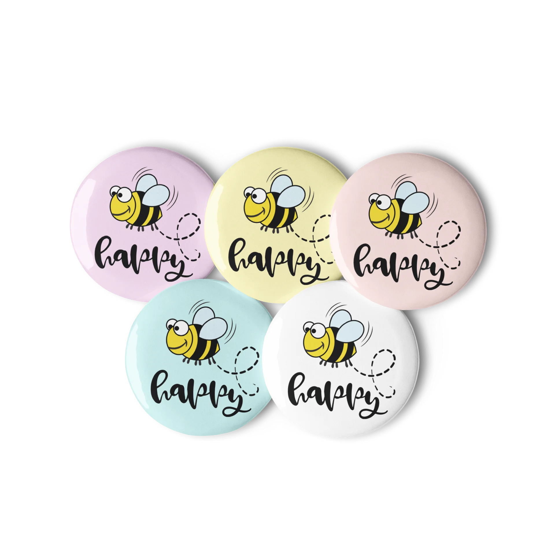 Happy Bee Pins – Cute Pastel Button Pins product image (1)