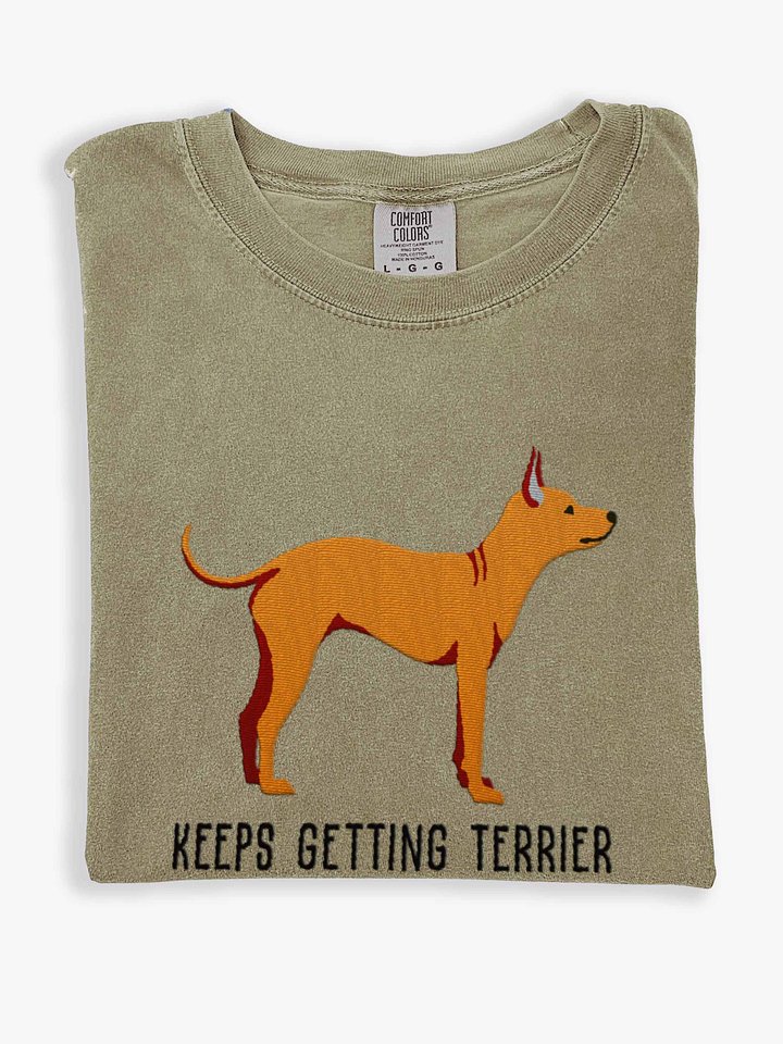Keeps Getting Terrier T-Shirt(Embroidered) of an American Hairless Terrier(Tan) product image (1)