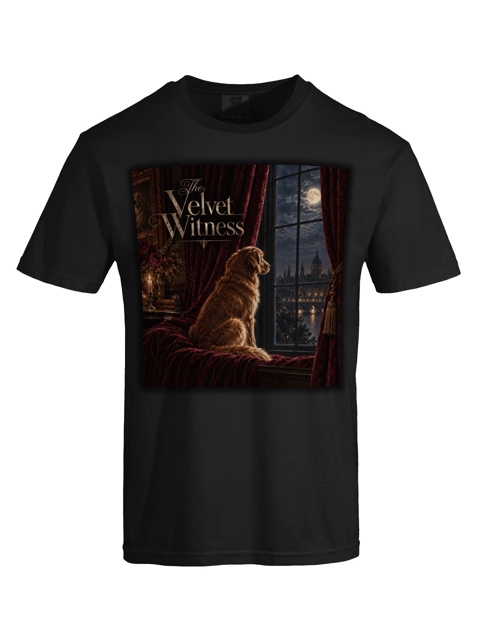 Vintage Dog Graphic T-Shirt – Moonlit Golden Retriever Art | The Velvet Witness product image (6)