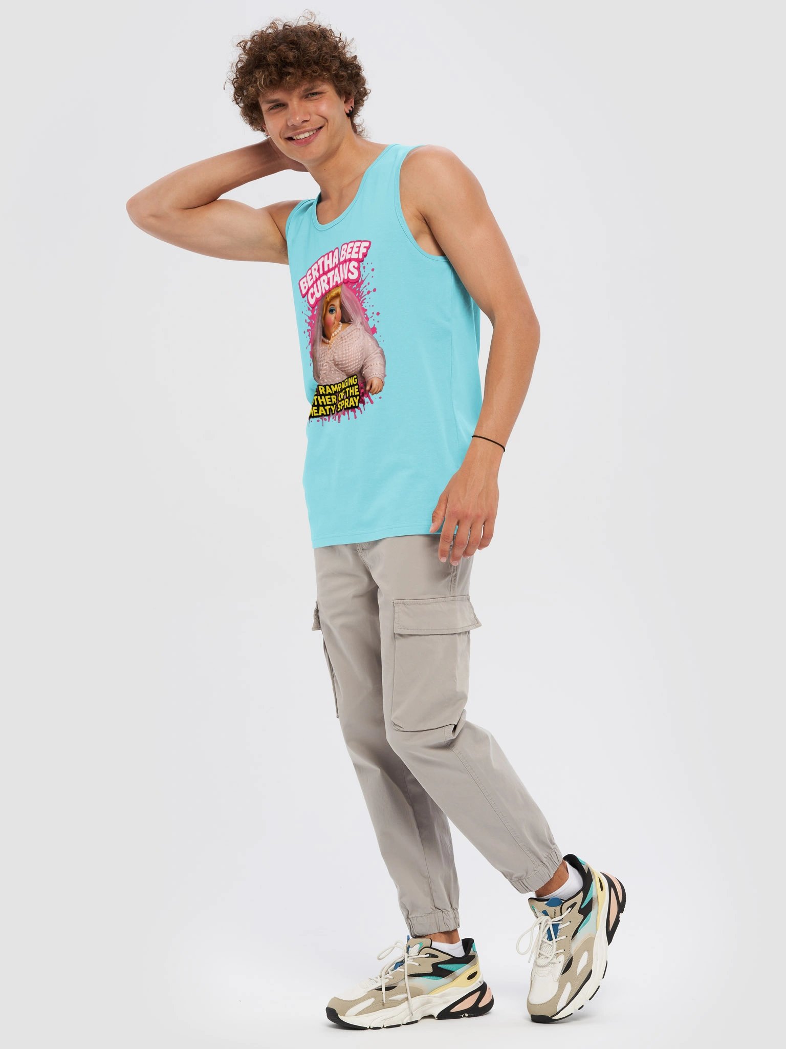 666 Toys | Bertha Beef Curtains | The Rampaging Mother Of The Meaty Spray | Cotton Heritage Men's Premium Tank Top product image (3)