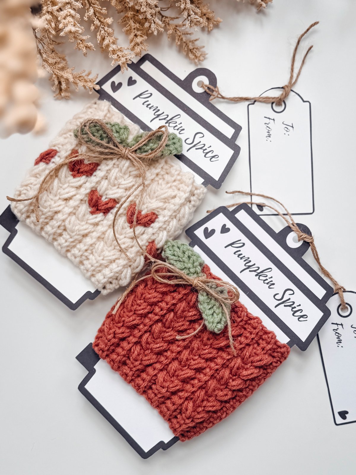 Wheat Stitch Fall Decor Crochet Bundle — Pumpkin, Tree, Ghost & Coffee Cup Cozy product image (12)