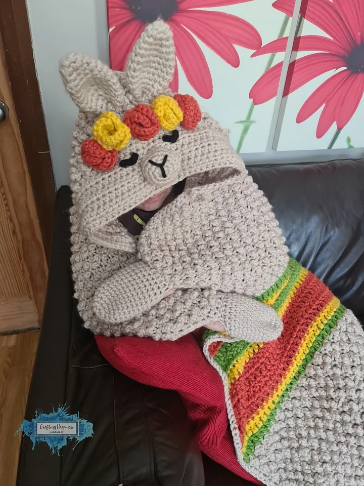 Llama Hooded Blanket Crochet Pattern | Wearable Alpaca Afghan (PDF) product image (1)