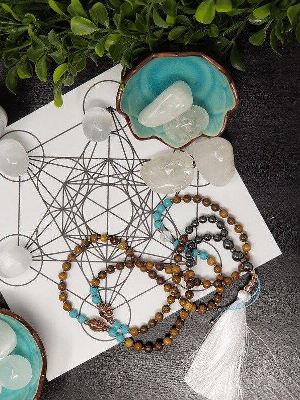 Clarity Mala, Quartz, Hematite & Blue Howlite Necklace: Handcrafted Healing Stone Jewelry product image (2)