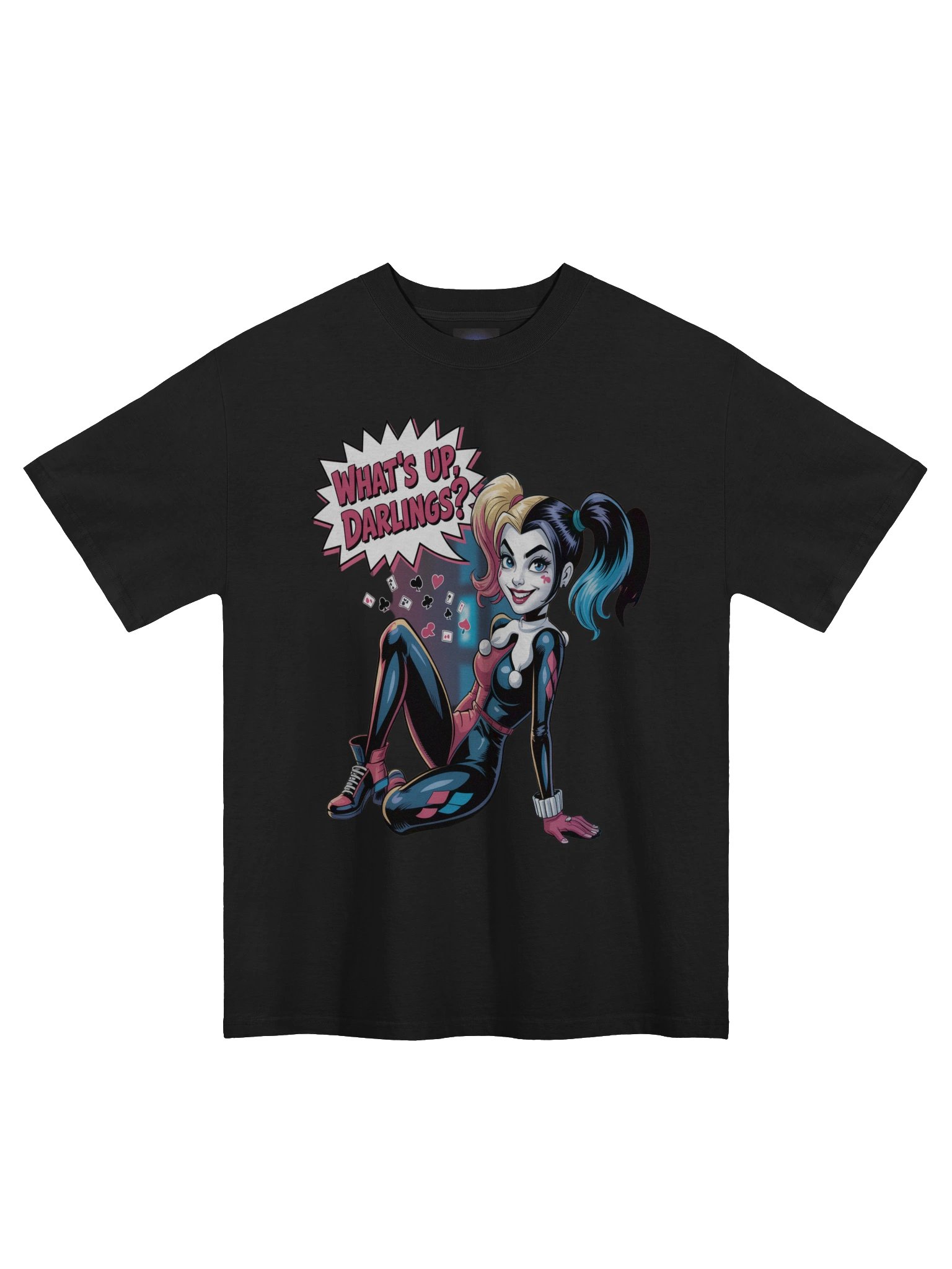 What's Up Darlings: Harley Quinn Card Cascade Oversized Faded Unisex T-Shirt product image (3)