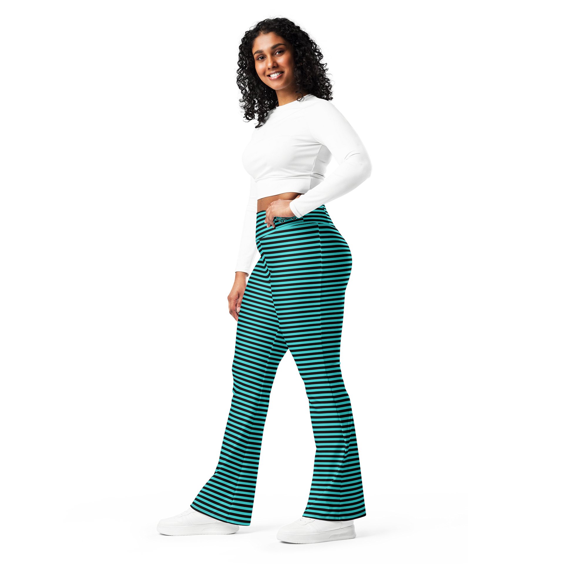 Turqouise and Blaque Stripped Kat Skull Flares product image (11)