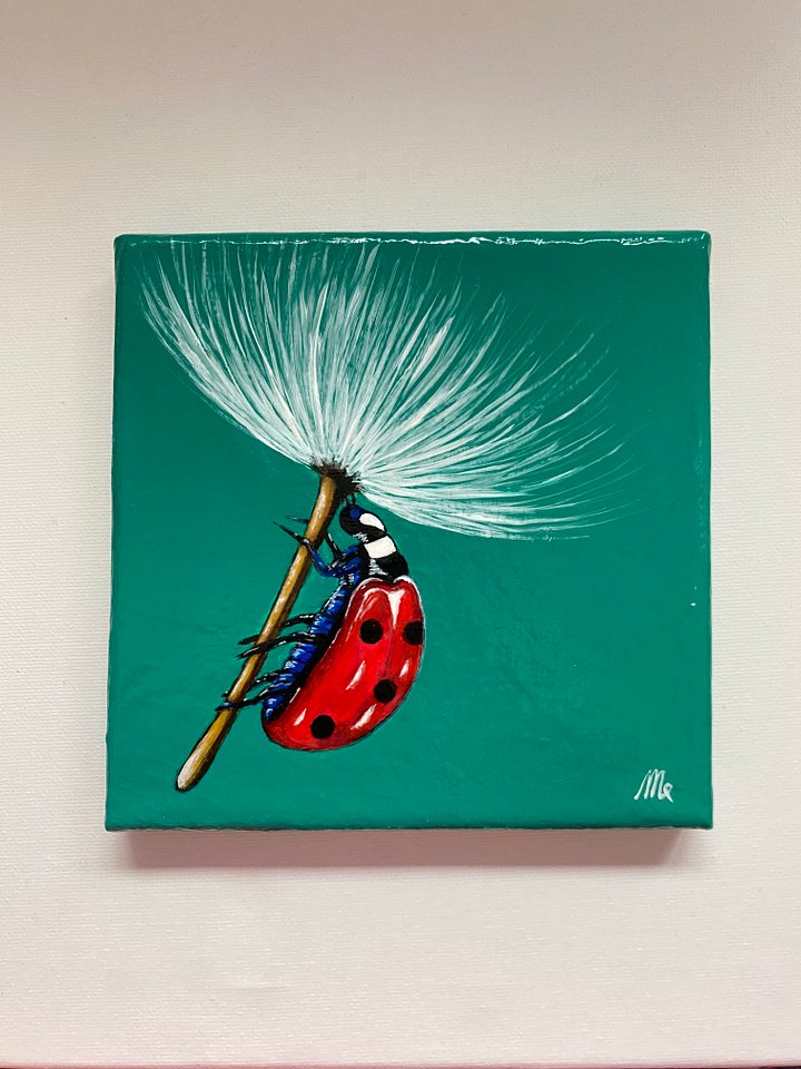 Ladybug On A Floating Dandelion Seed - Painting Mounted Canvas product image (1)