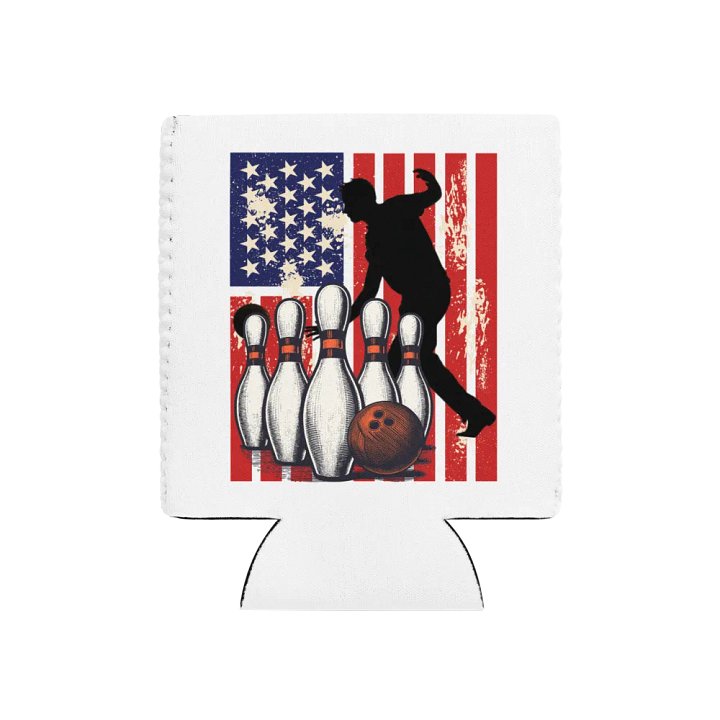 Flag American Bowling Stars & Strikes Can Cooler product image (1)
