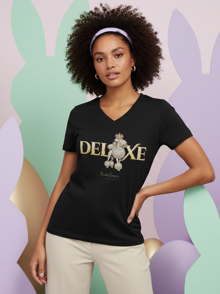 Deluxe White Poodle V-Neck Tee | Poodle Empire product image (8)