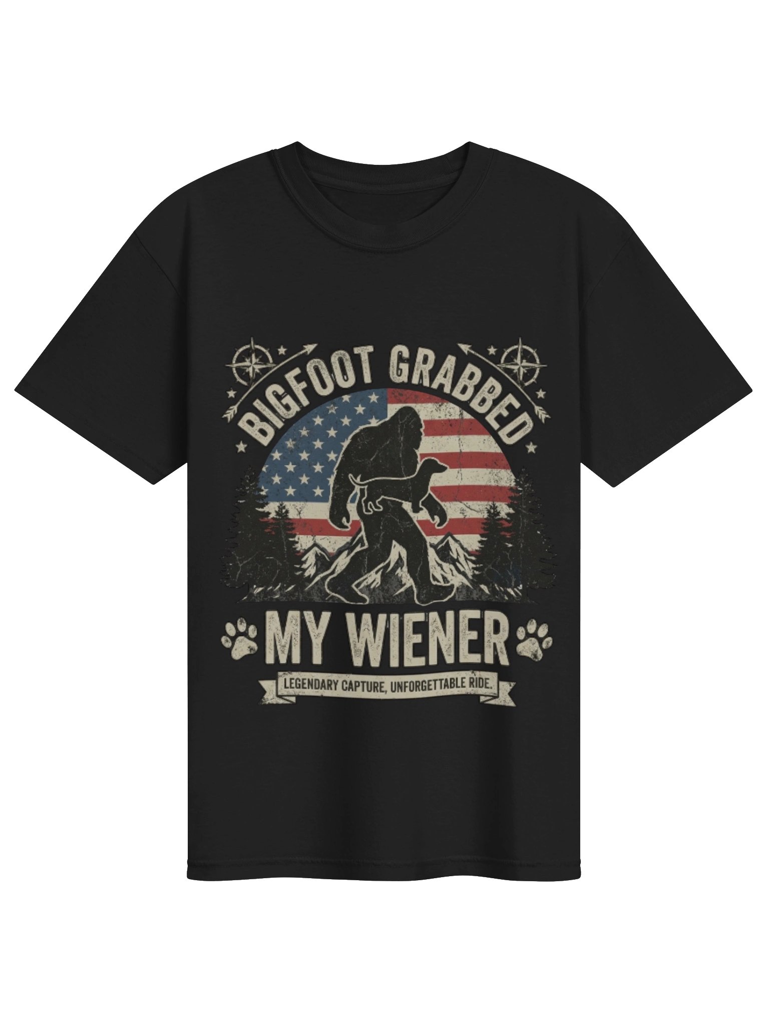 Bigfoot Grabbed My Wiener Dachshund T-Shirt - Vintage Patriotic Dog Meme Tee product image (4)