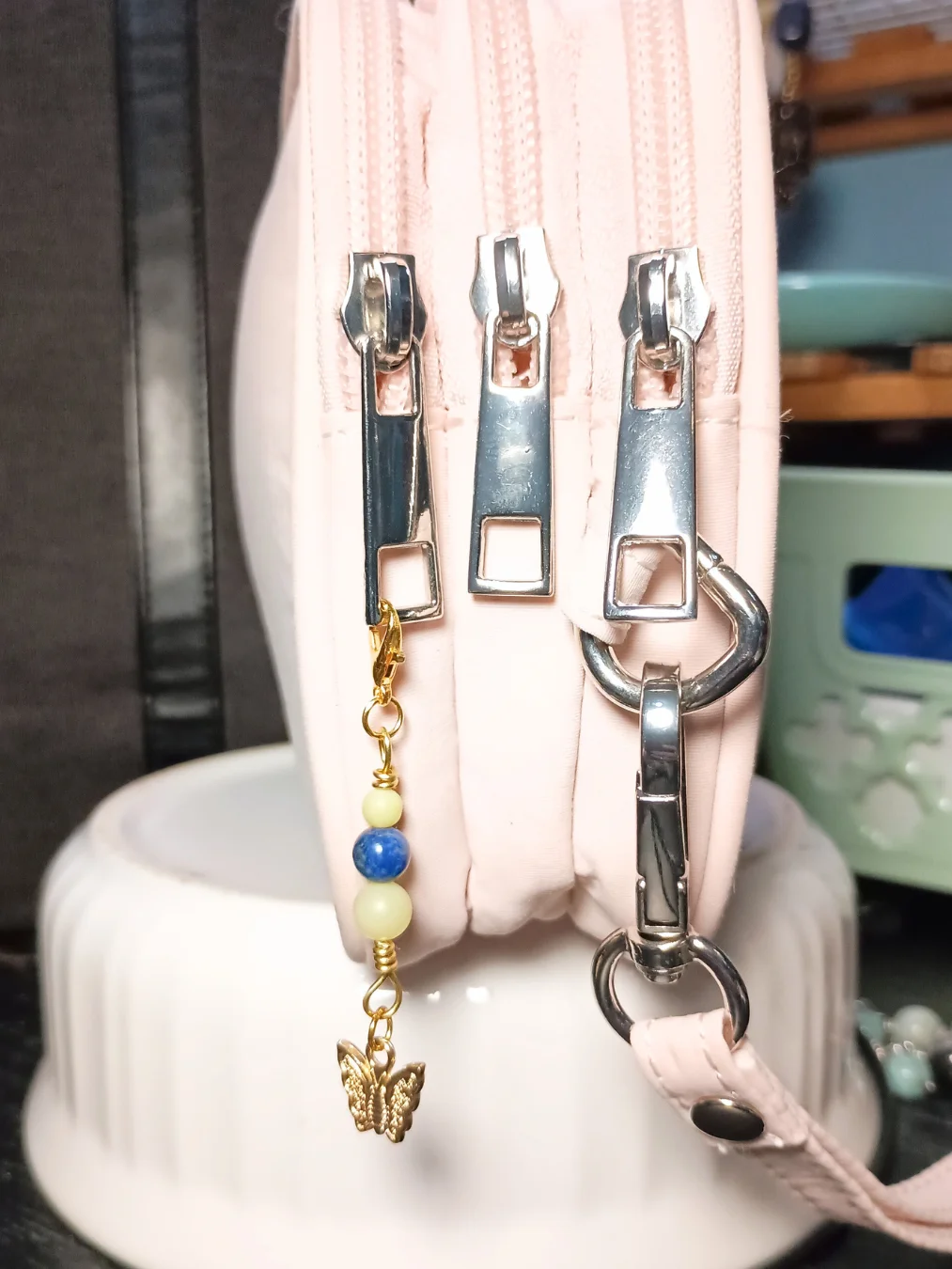 Butterfly Notebook Charm | Handmade, Lapis & Lemon Jade, Gold-Tone | Stitch Marker | Zipper Pull product image (3)